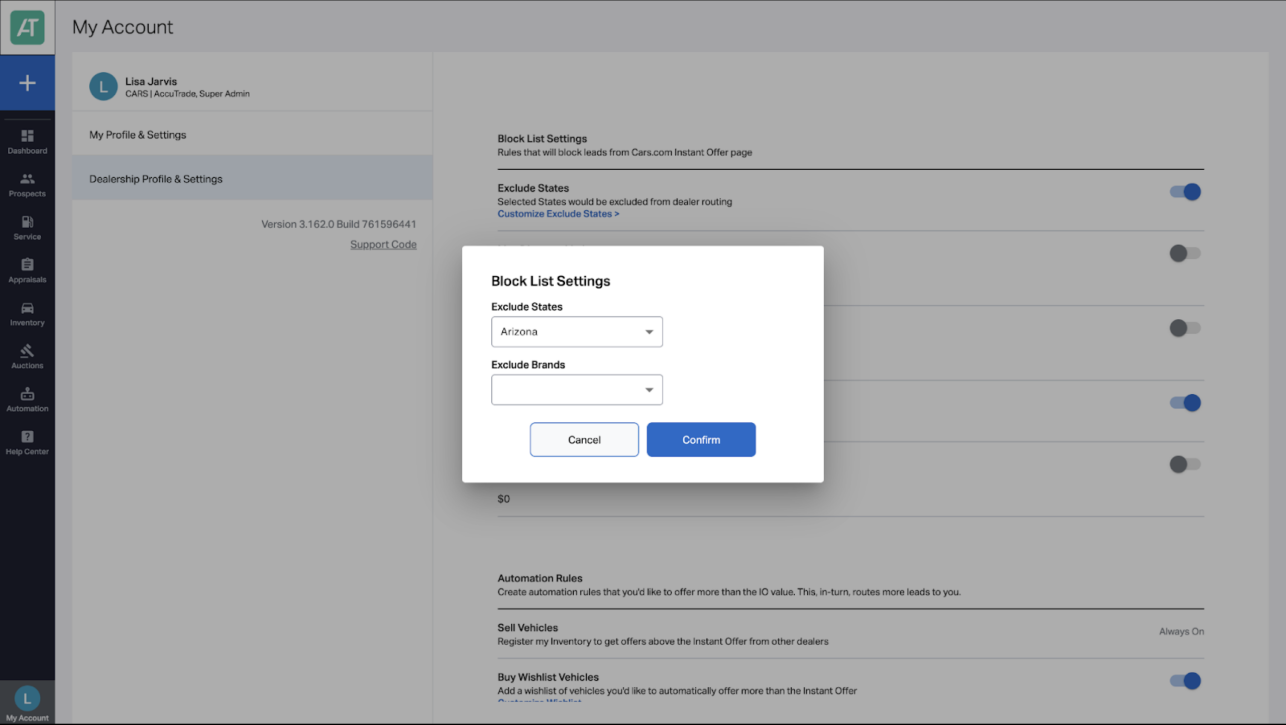 Select state and confirm action