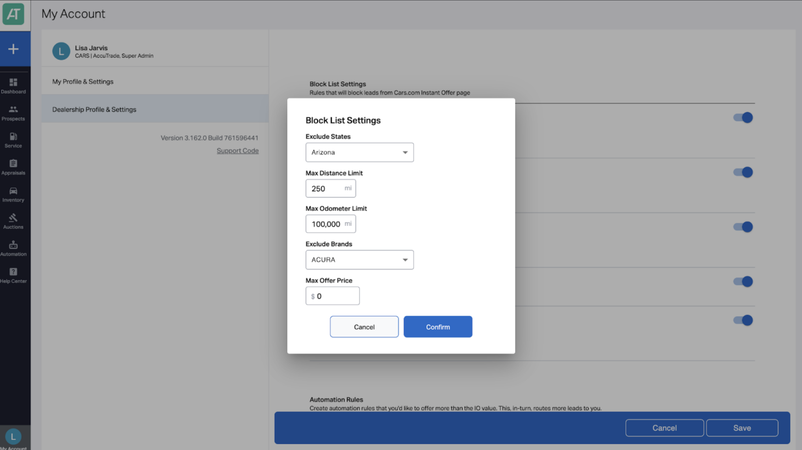 Add your blocklist settings