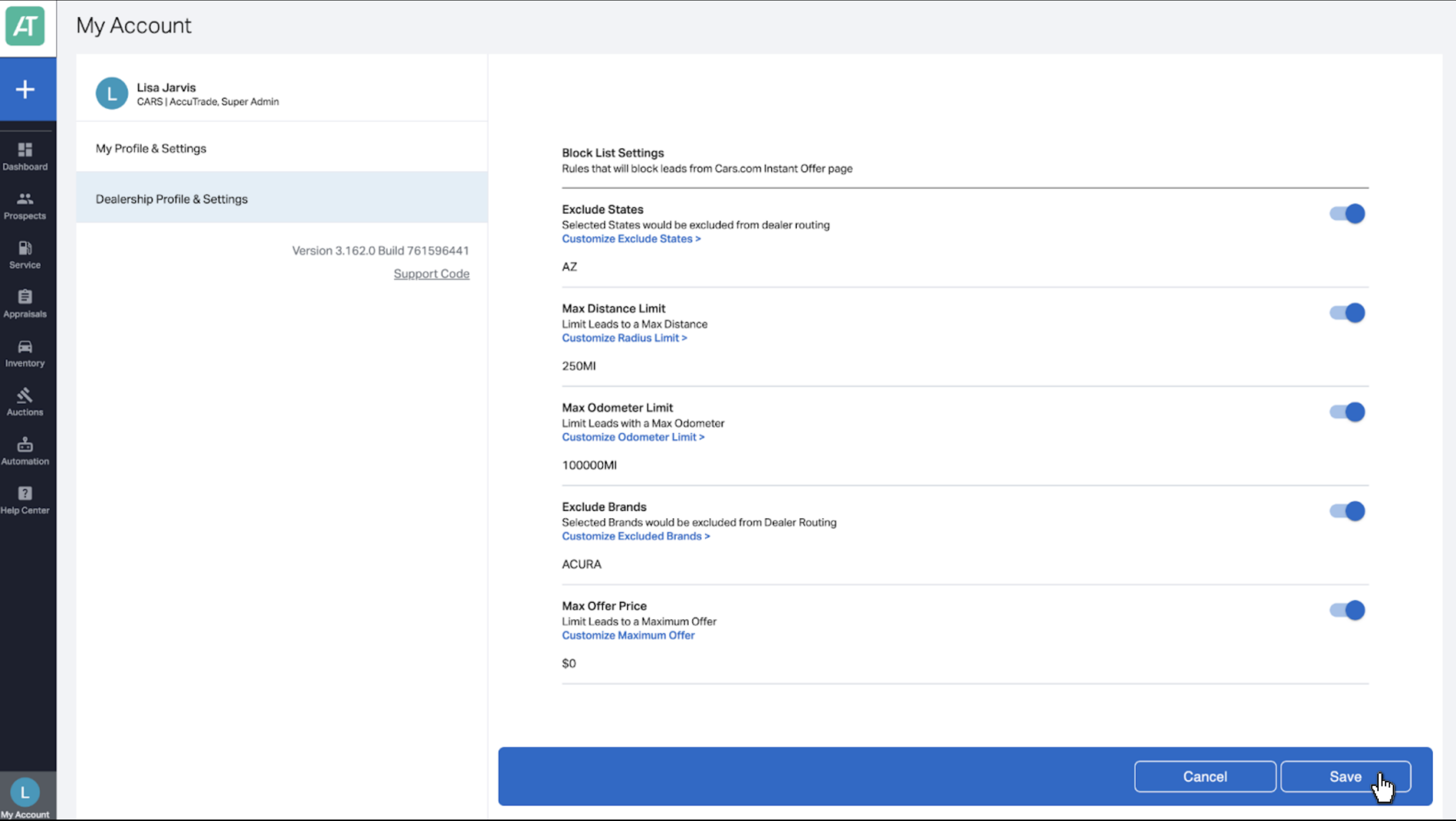 Save your blocklist rule settings