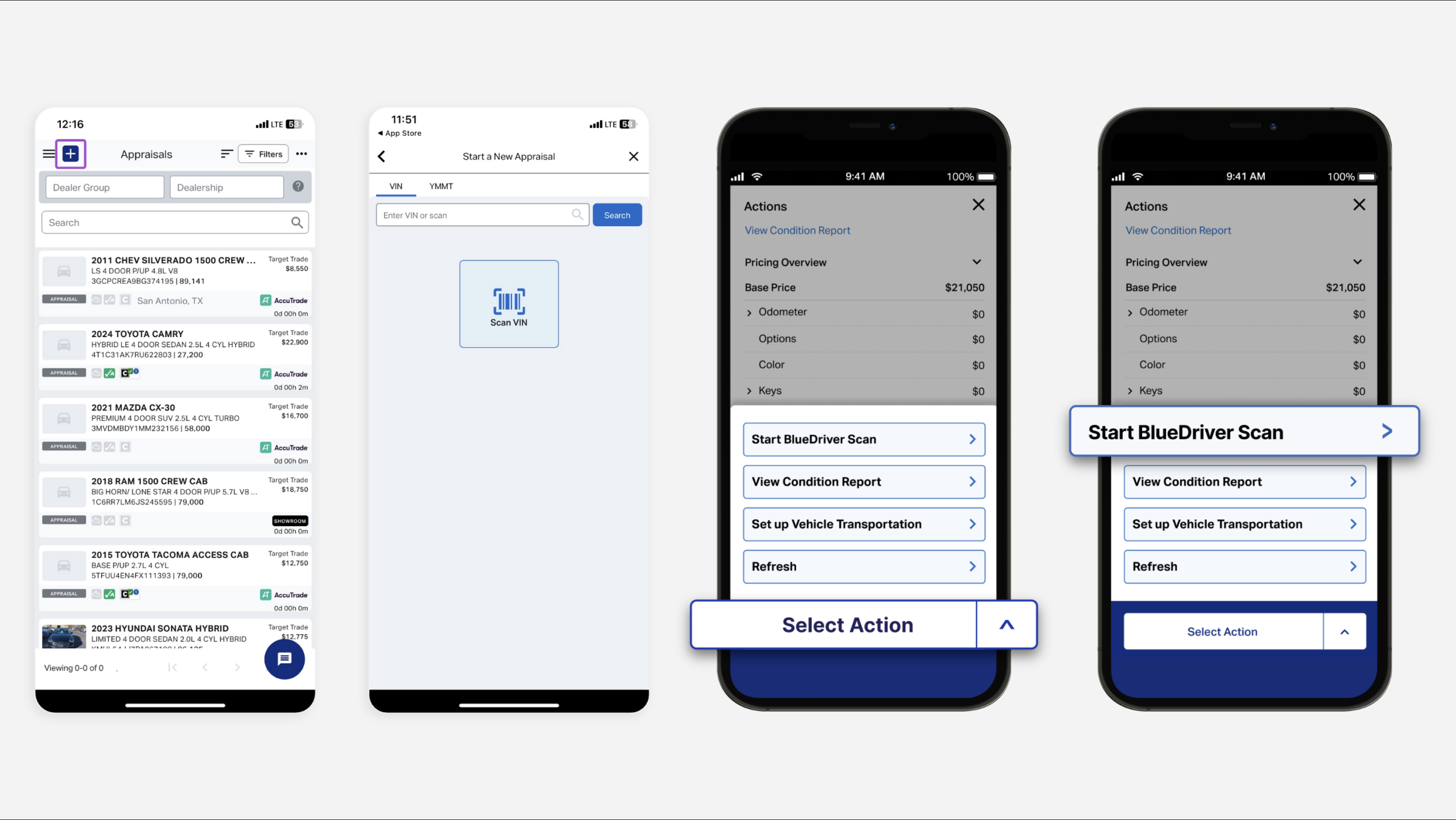 Selecting action with AccuTrade App