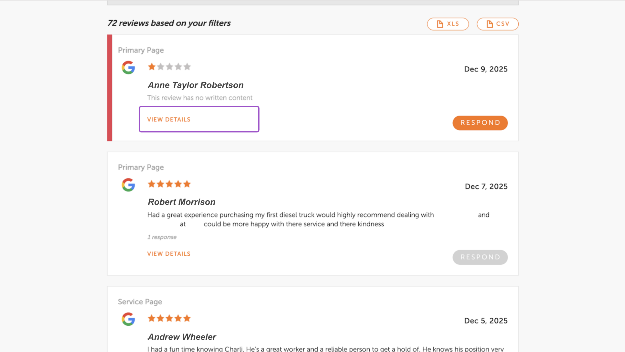 view details of negative reviews