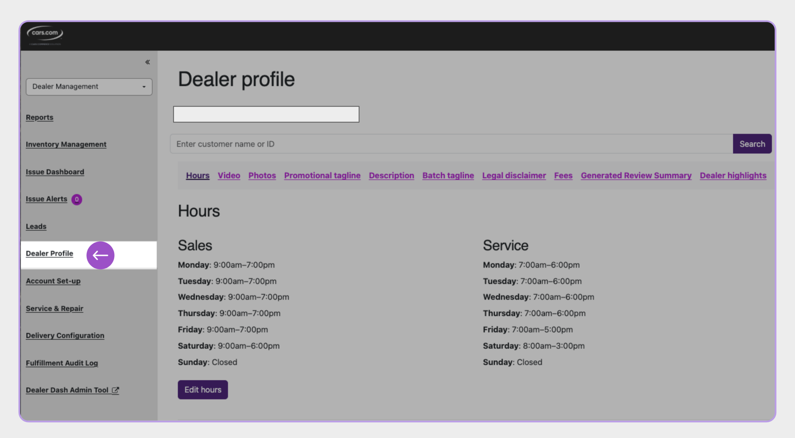 update dealership-Click on Dealer Profile
