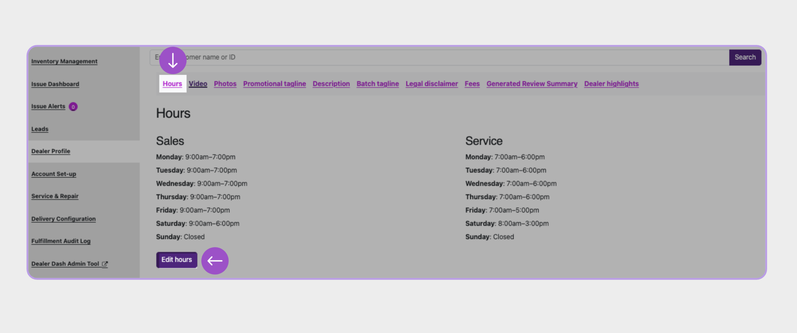 Update dealership hours