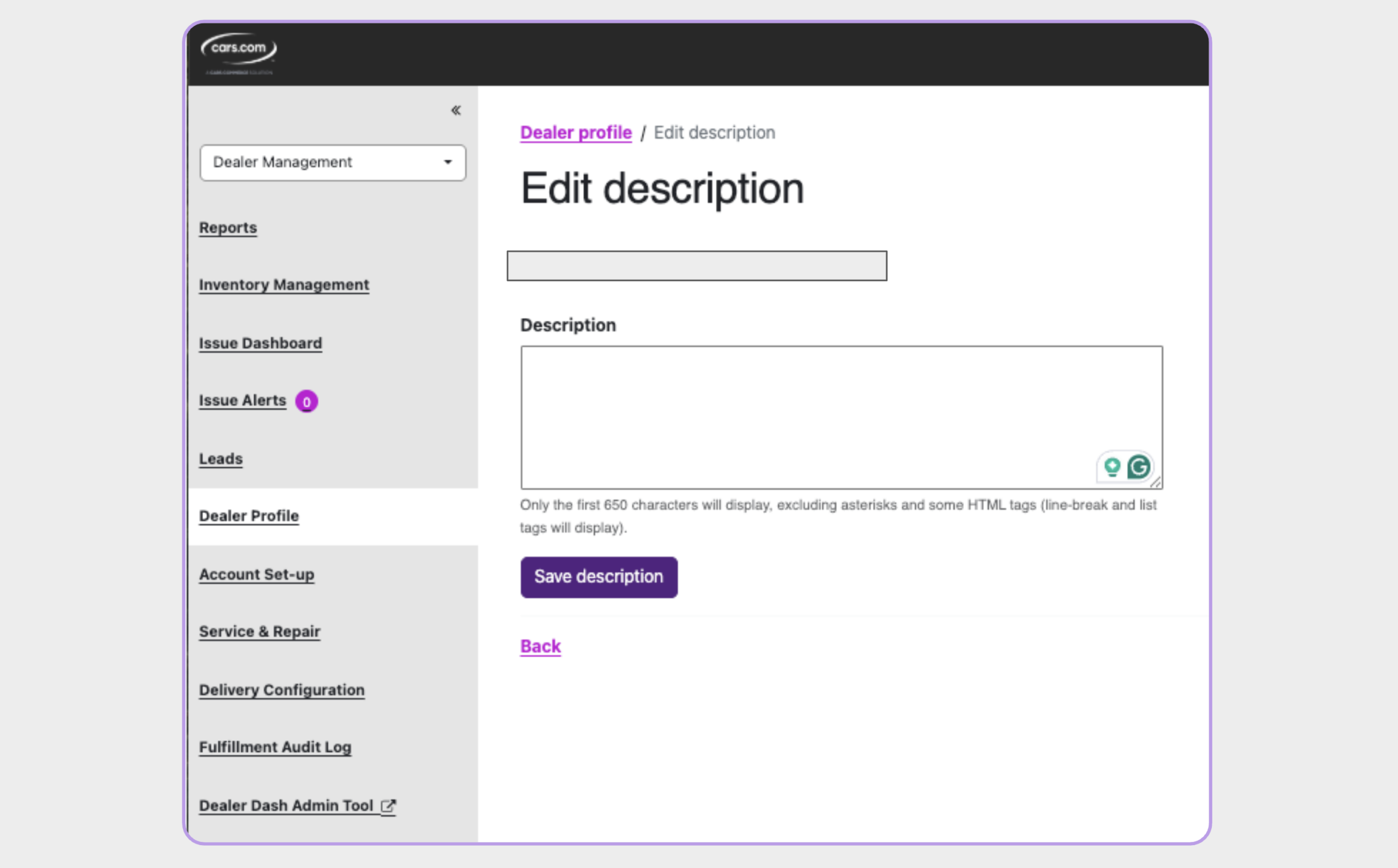 Edit your dealership description