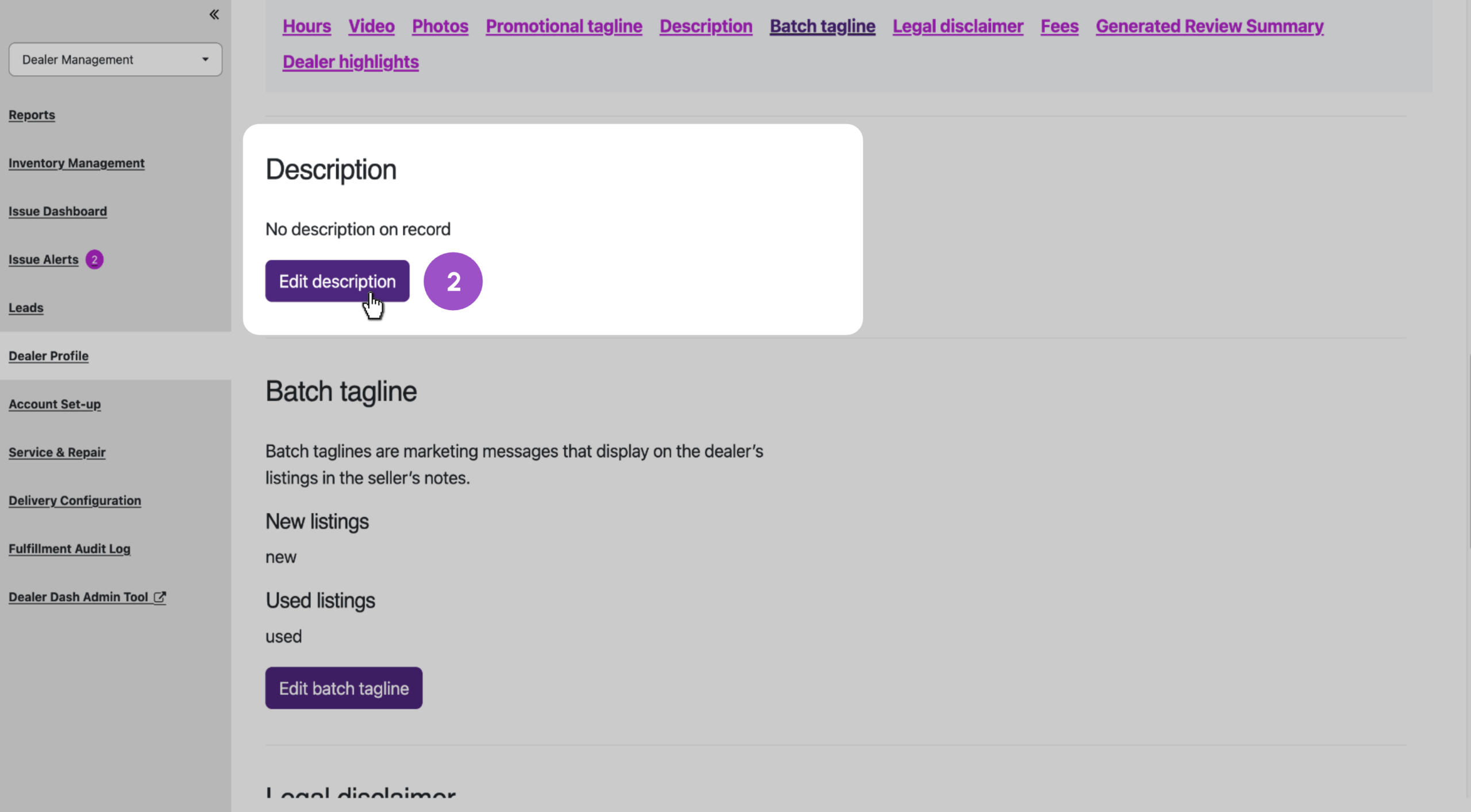 Dealer module edit description