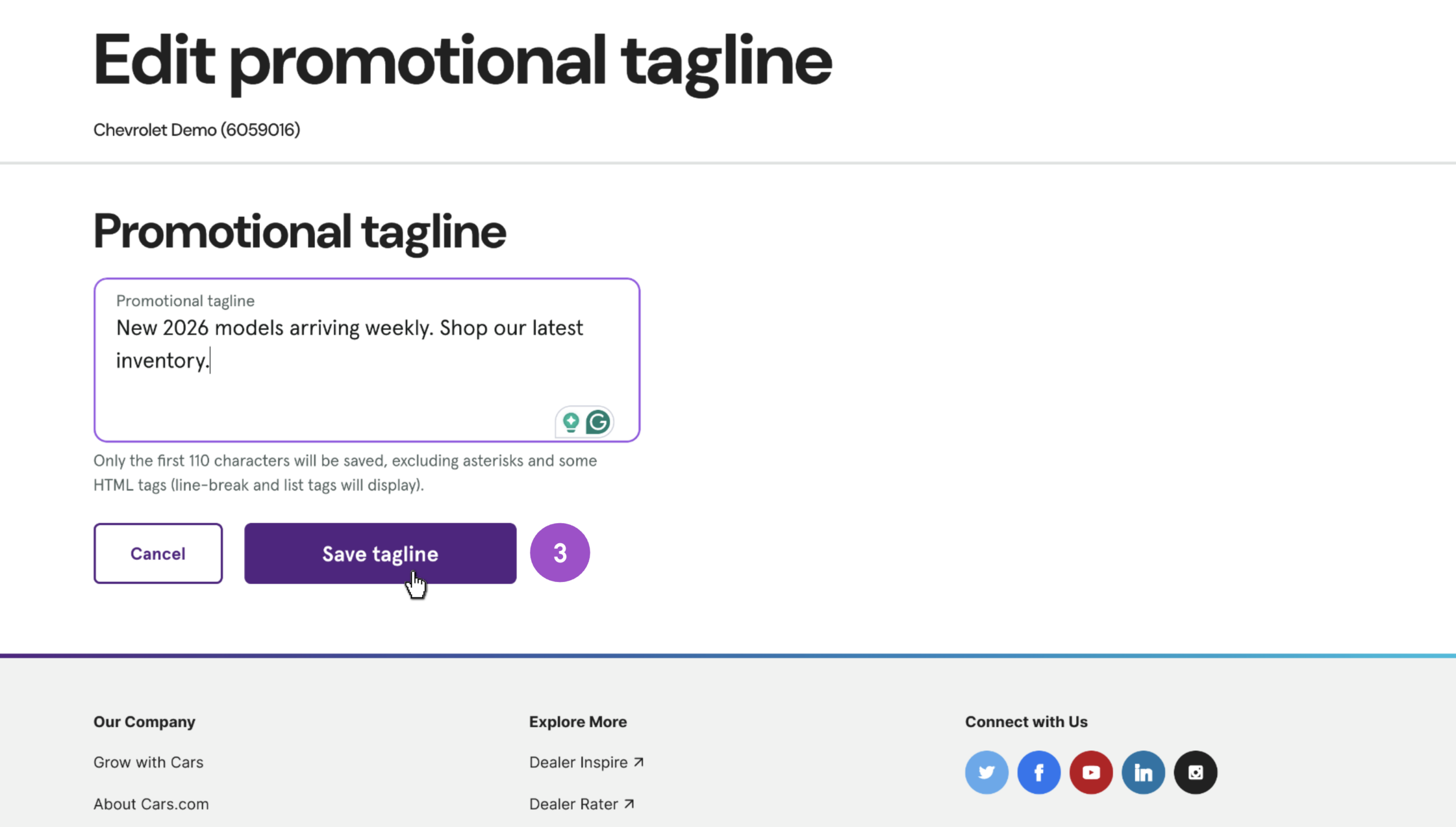 Dealer module save tagline-dealer dash