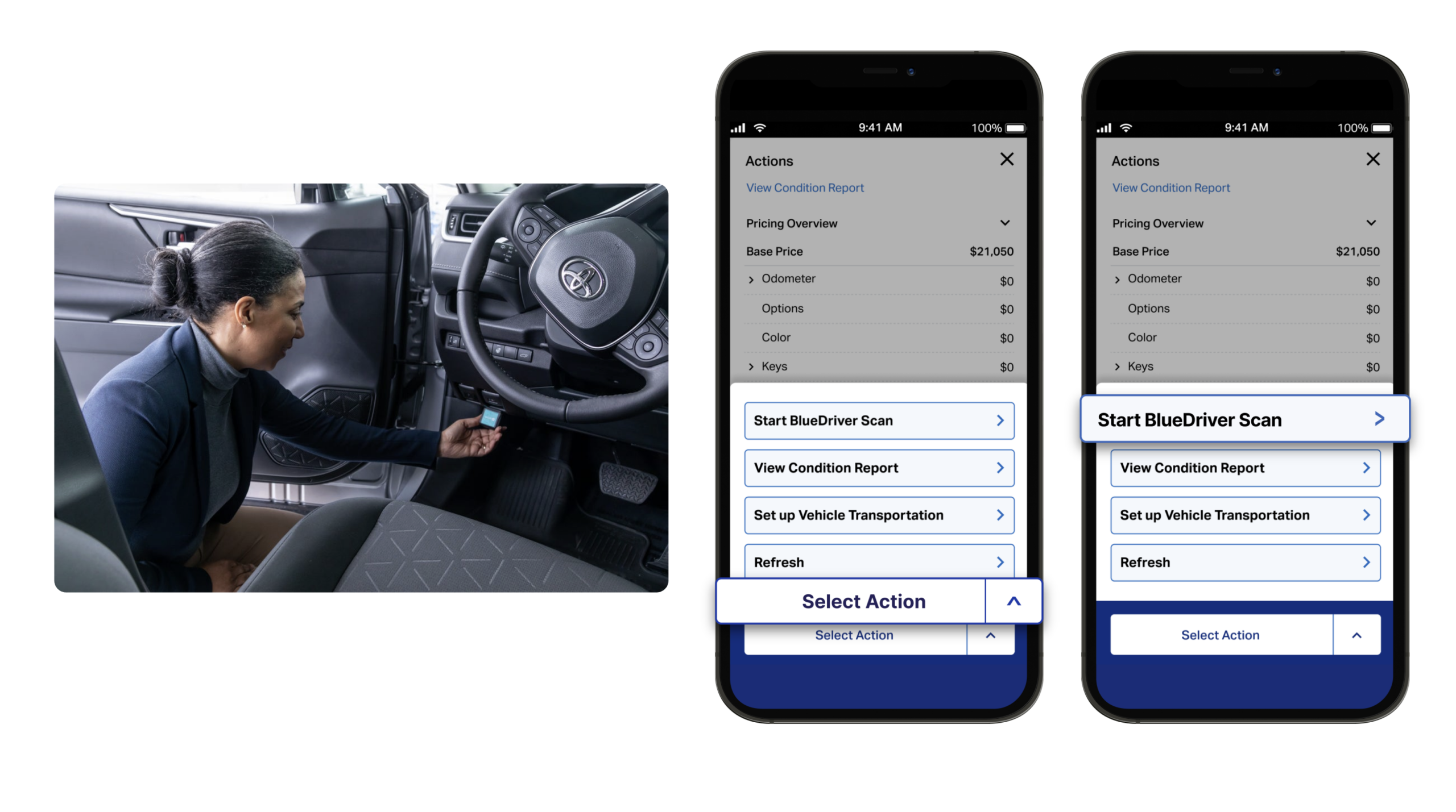 showroom appraisal-Select Actions and Start BlueDriver Scan