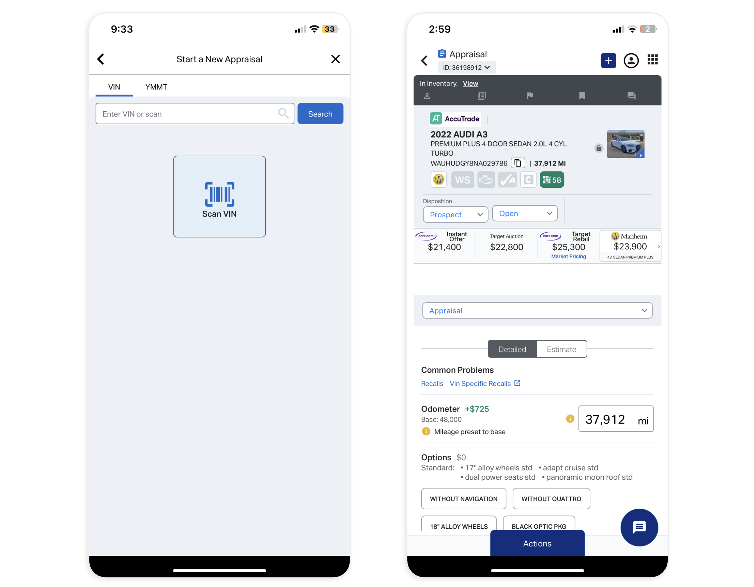 mobile app enter the VIN