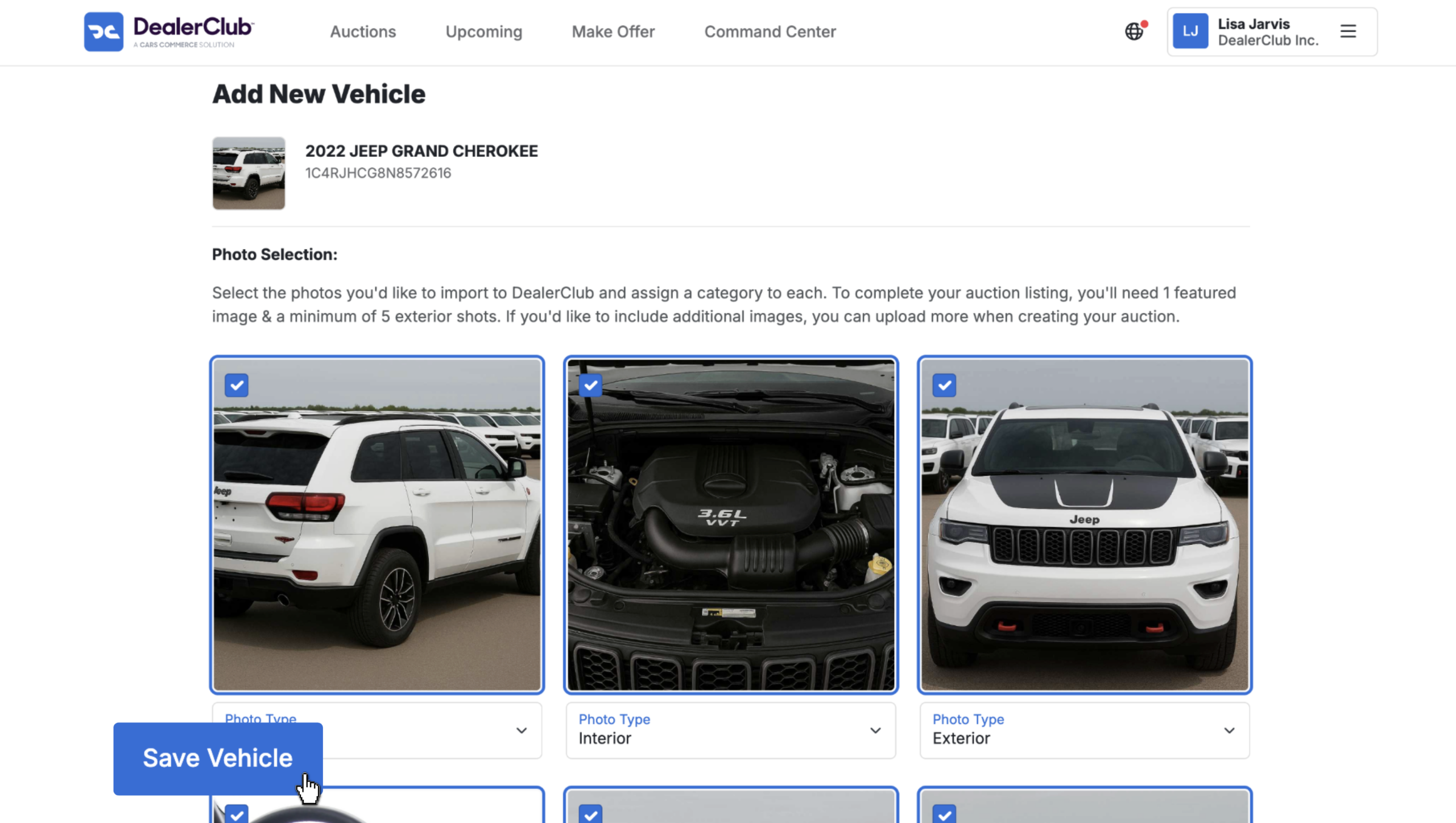 DealerClub Integration Select photos and save the vehicle