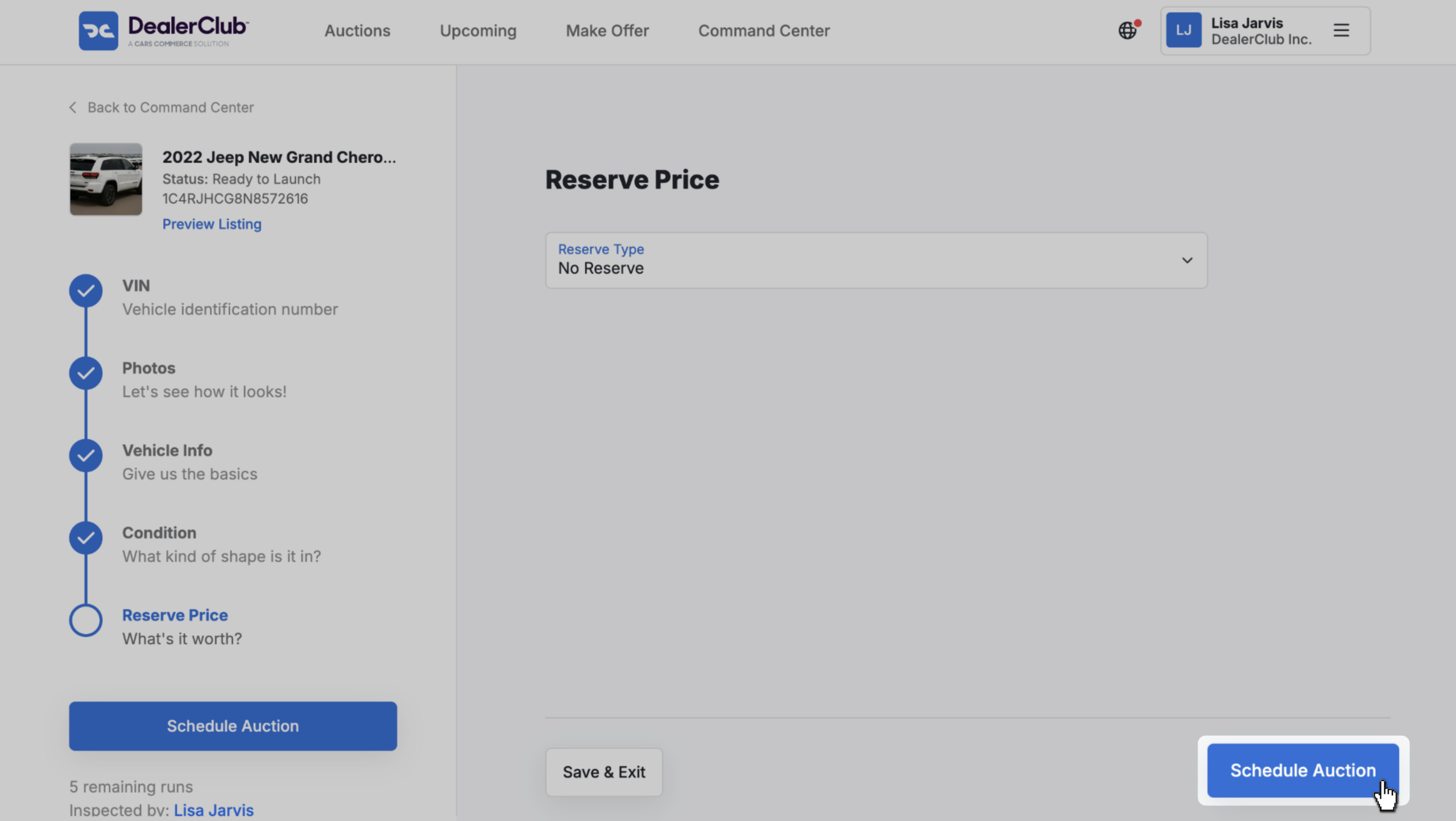 DealerClub Integration Schedule Auction