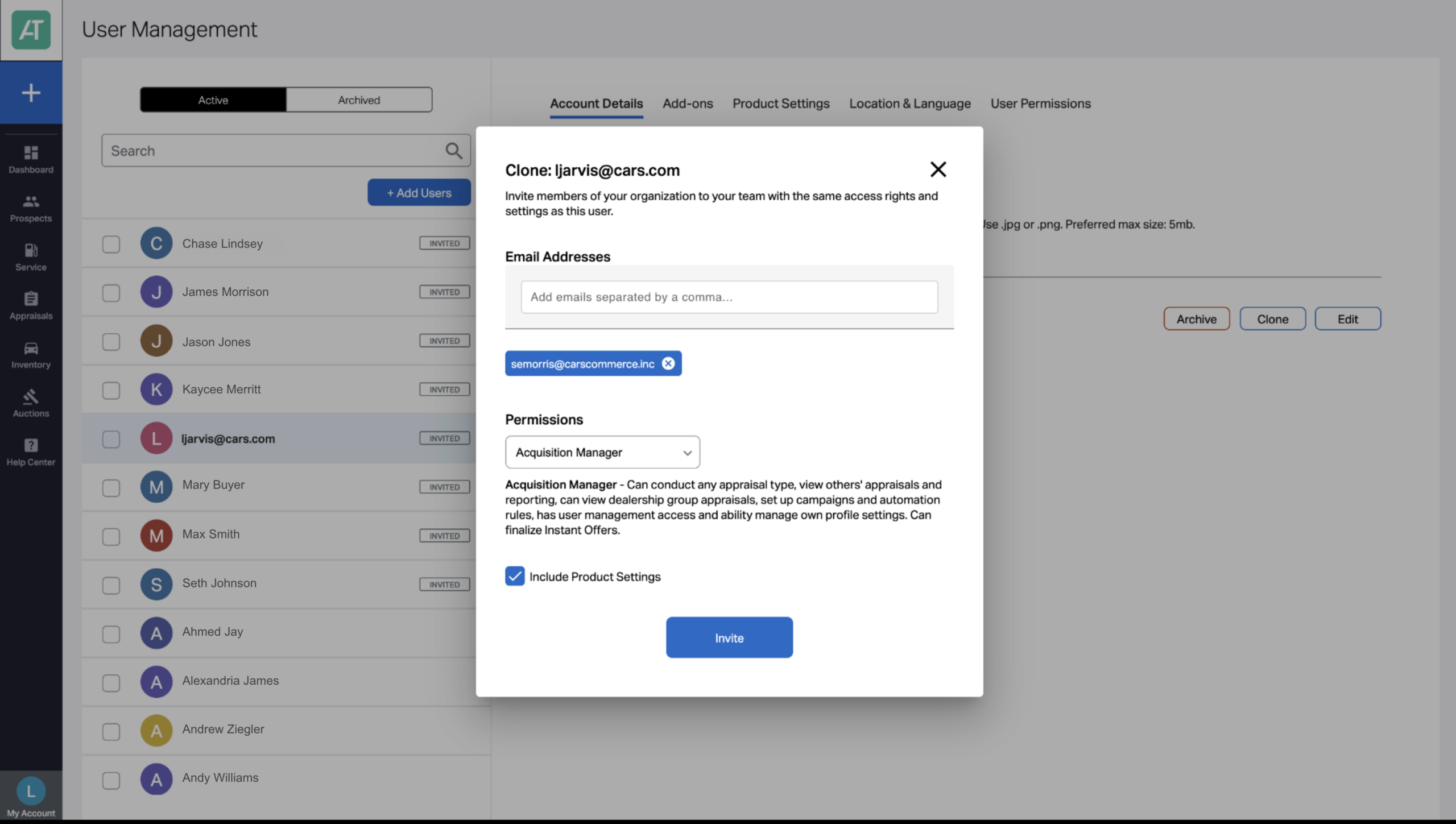 Click Invite to send the email invitations