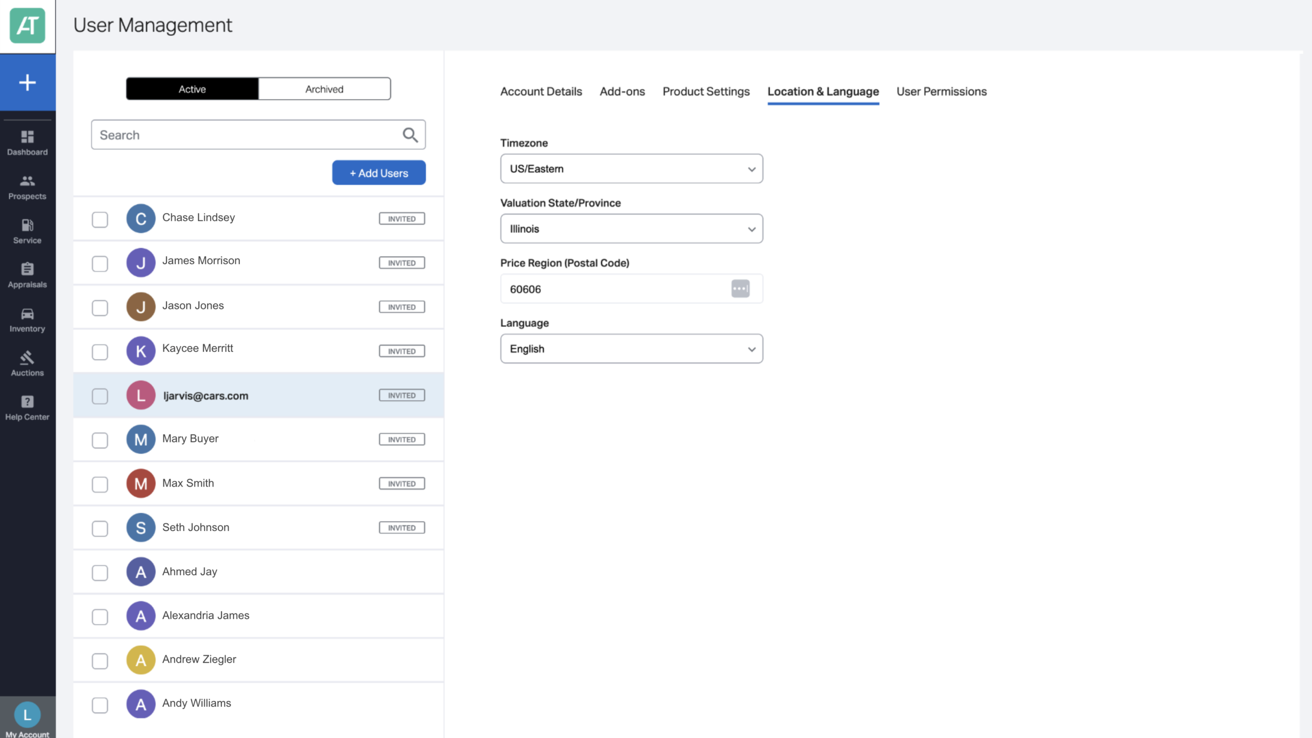 Adjust user and account settings Location & Language