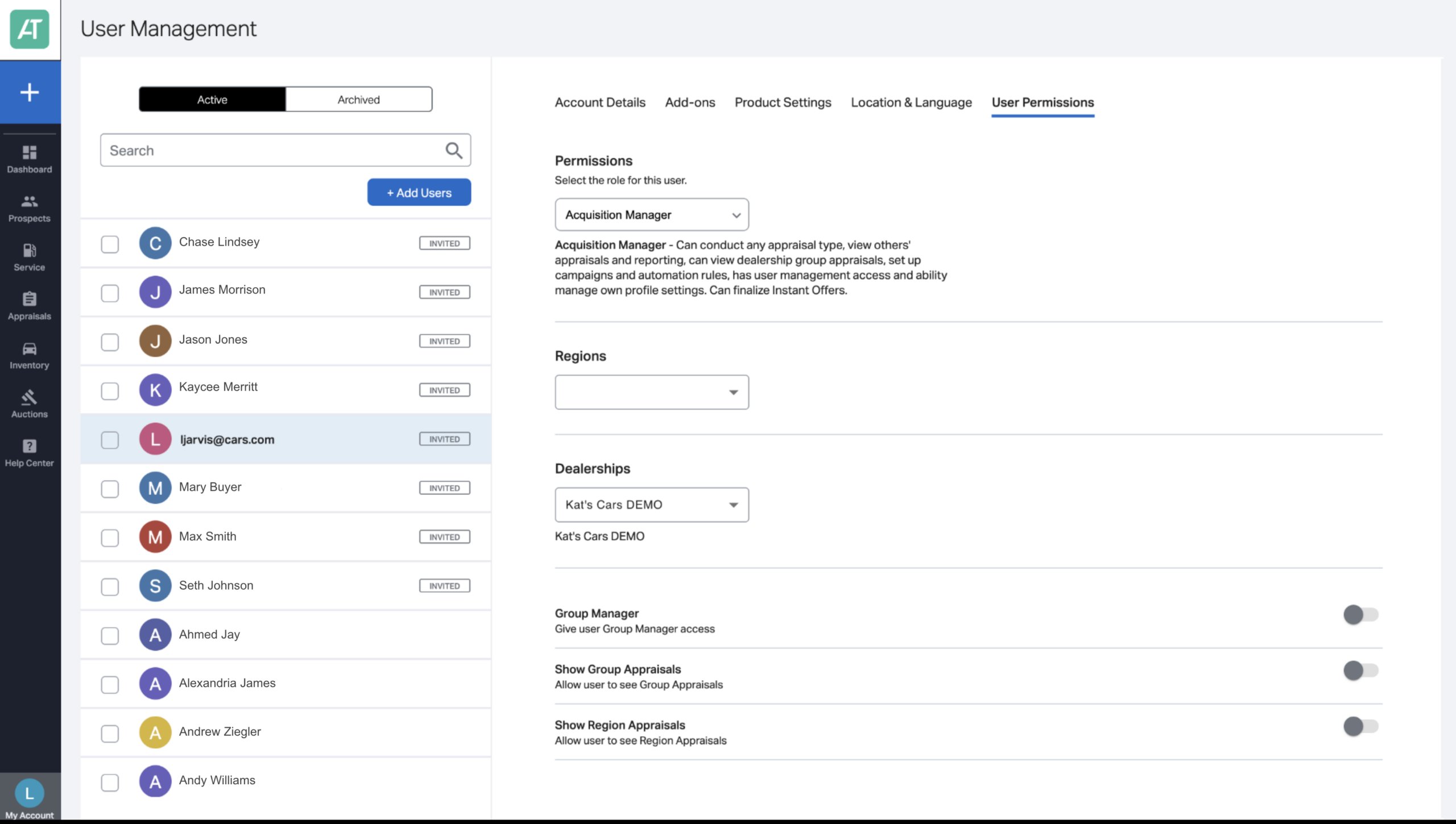 Adjust user and account settings User Permissions