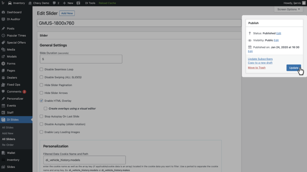 DI Slides editing page