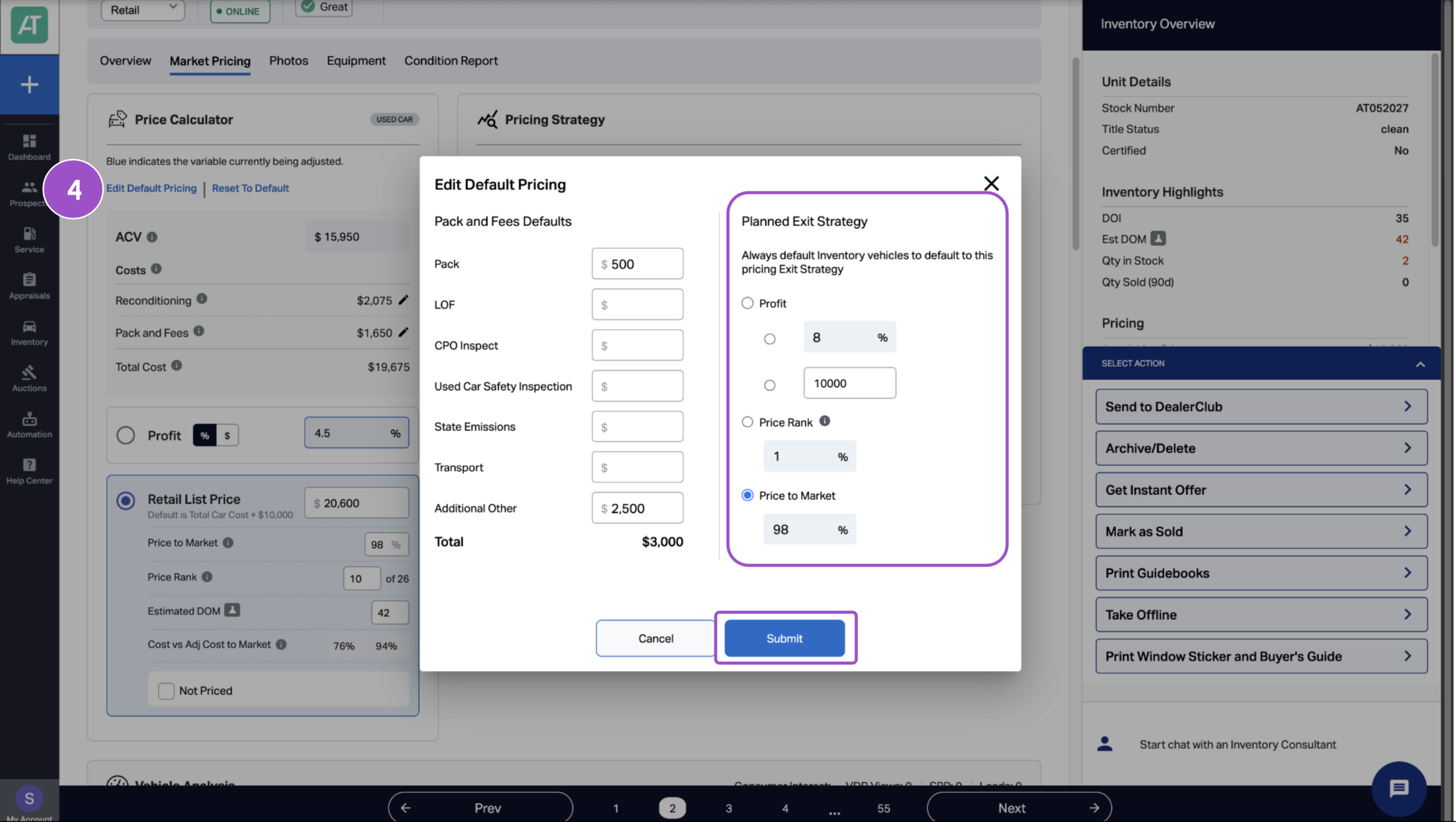 set retail list prices Edit default pricing strategy