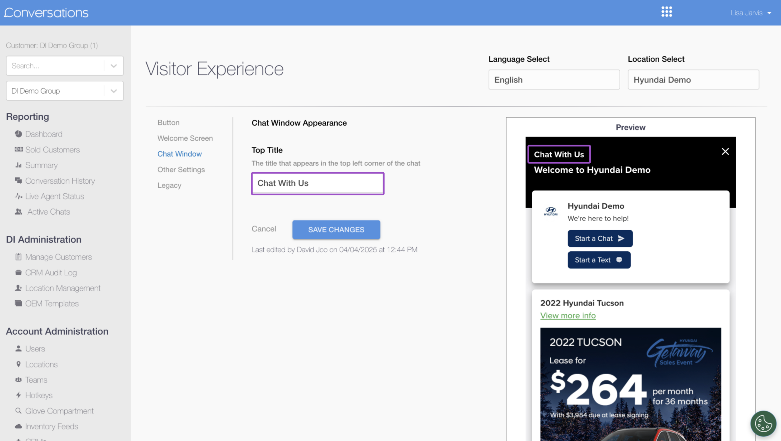 visitor experience Use the live preview panel