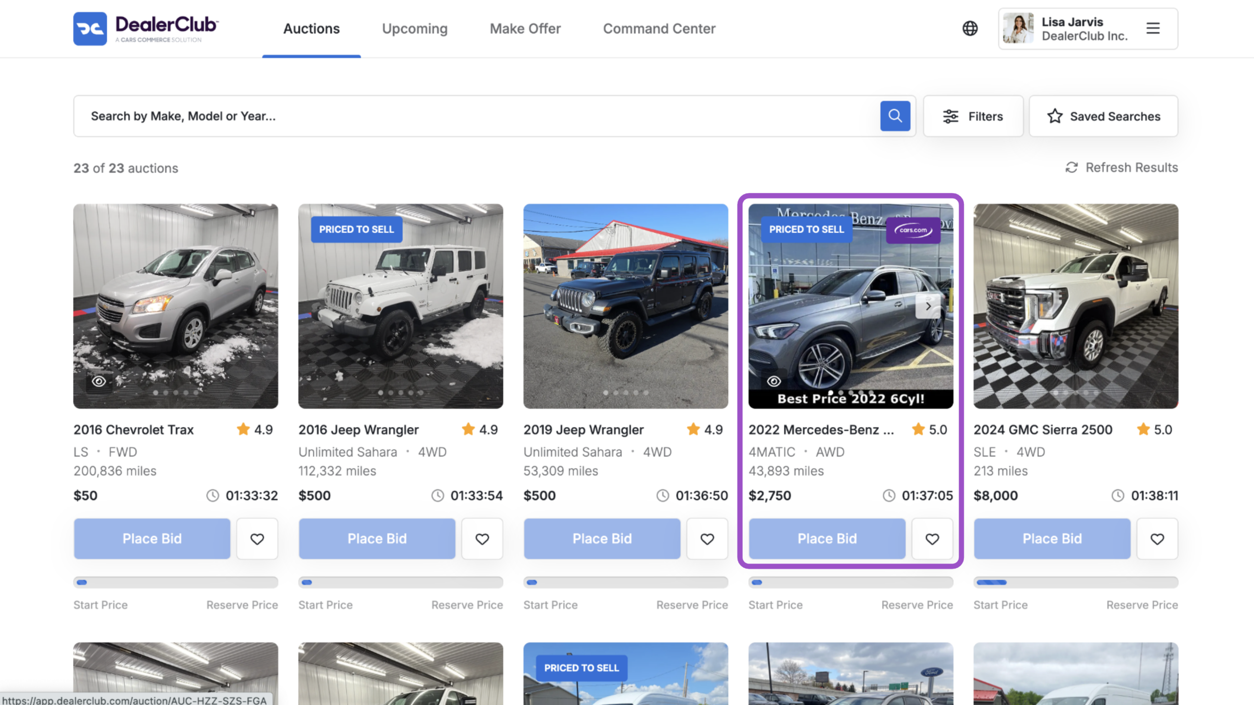 Click on any vehicle in DealerClub to open its detail view