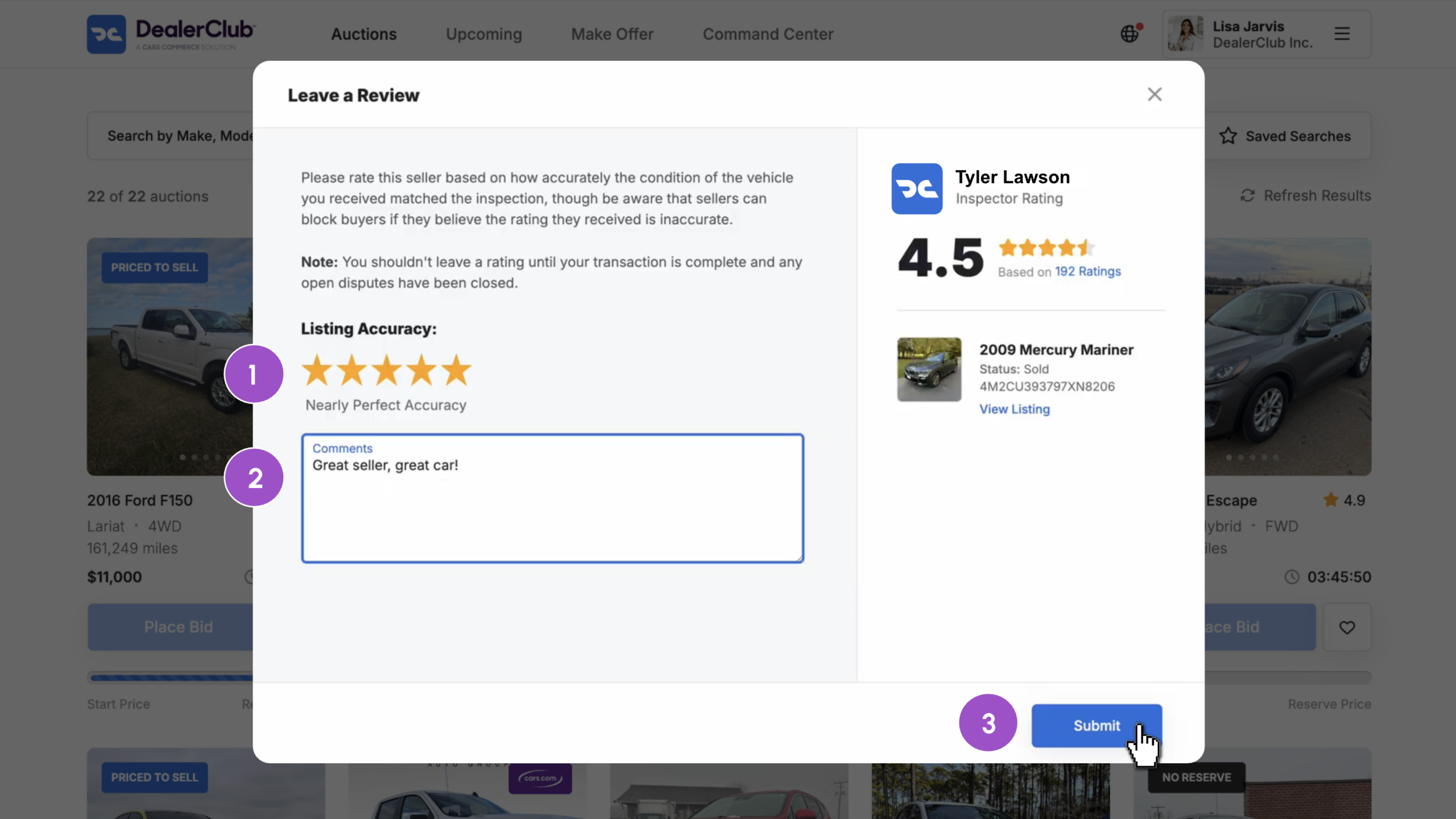 dealerclub Submit your rating for seller