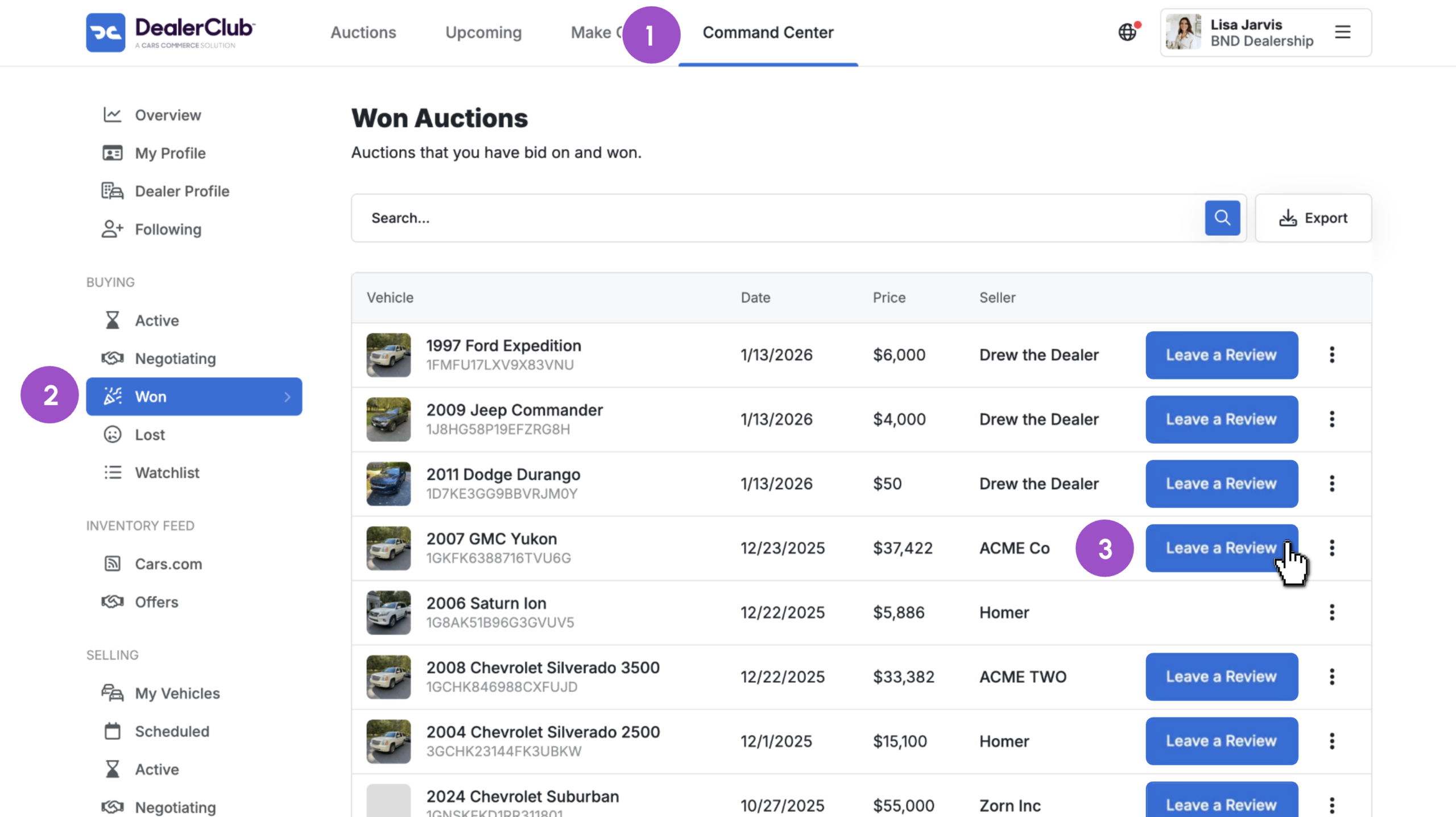 Leave a review via the Command Center