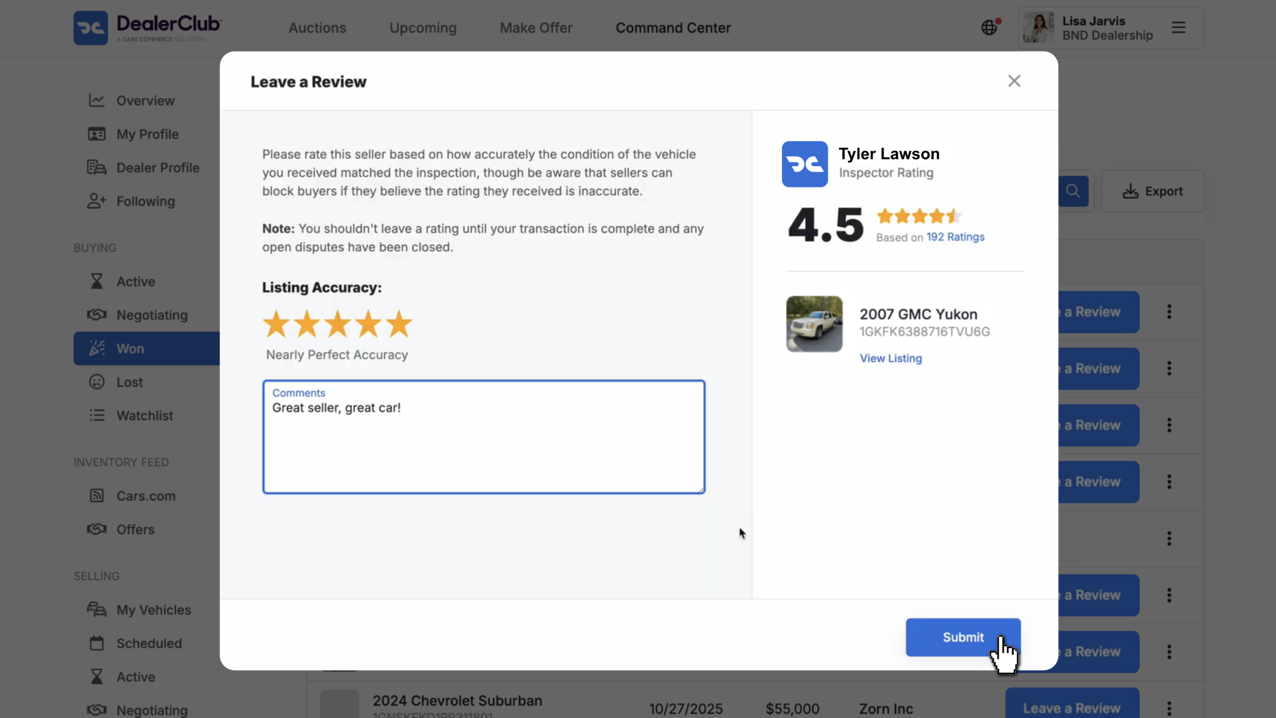 submit review via the Command Center