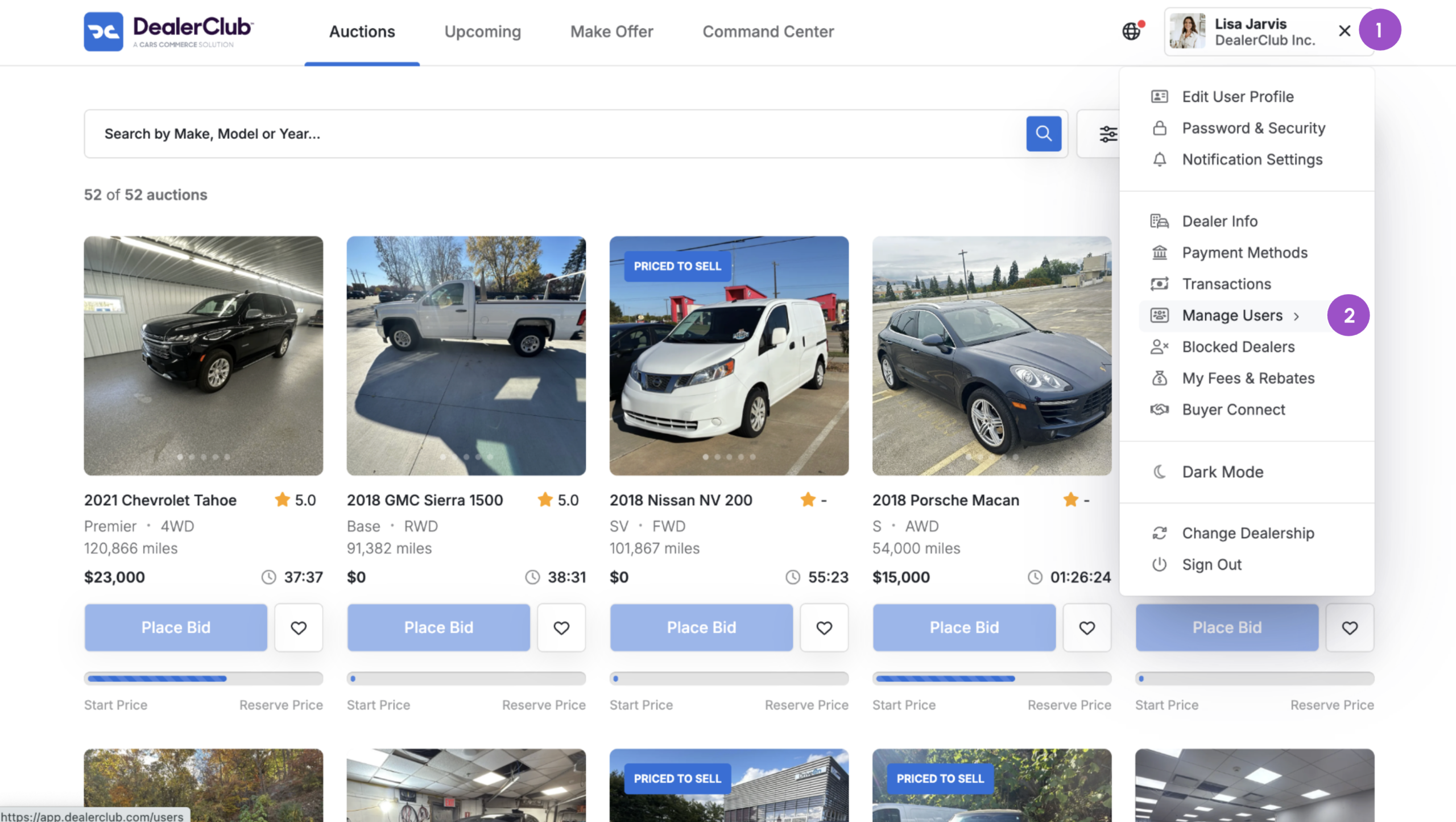 DealerClub Navigate to Manage Users