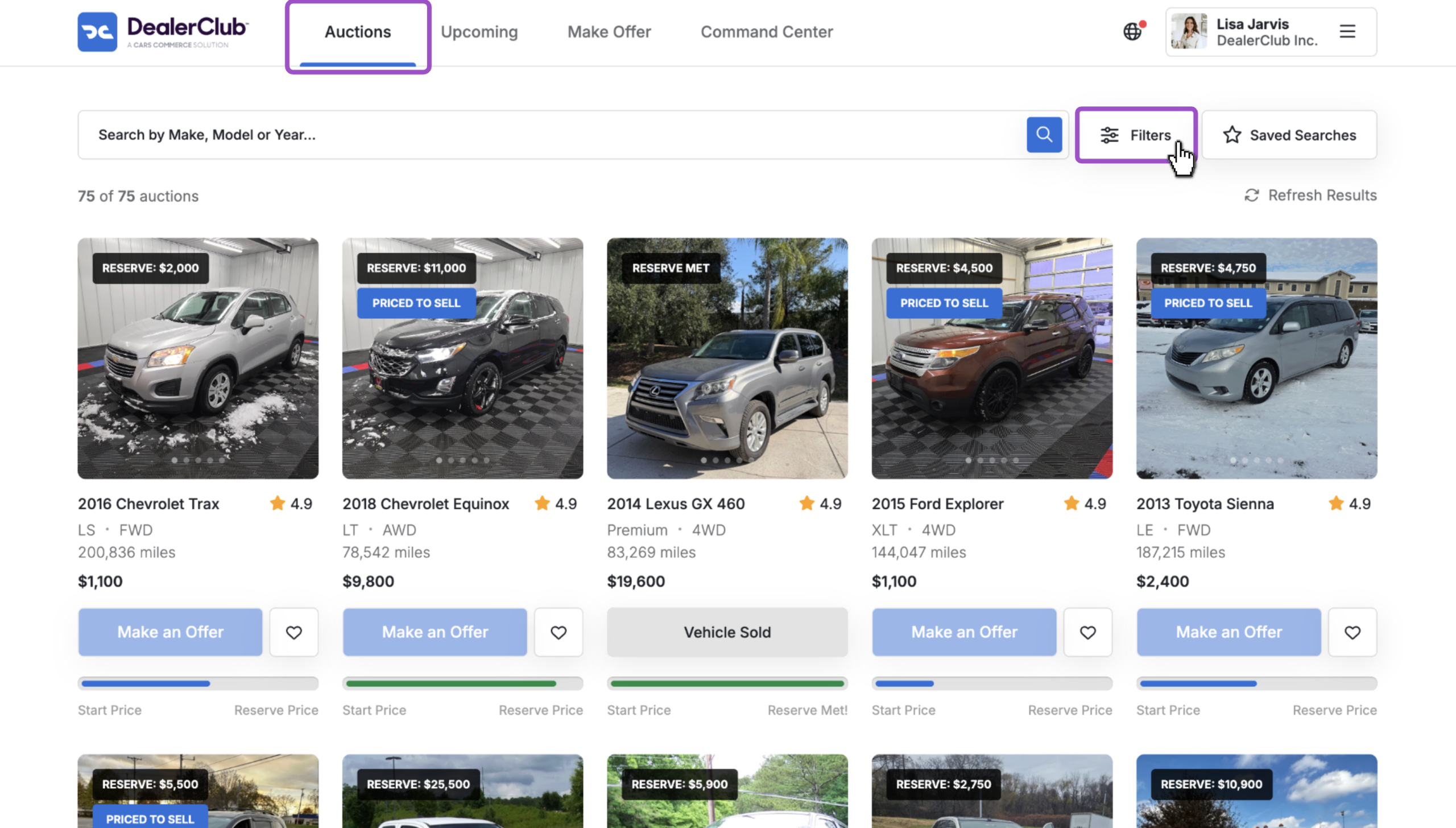 dealerClub Set up your filters