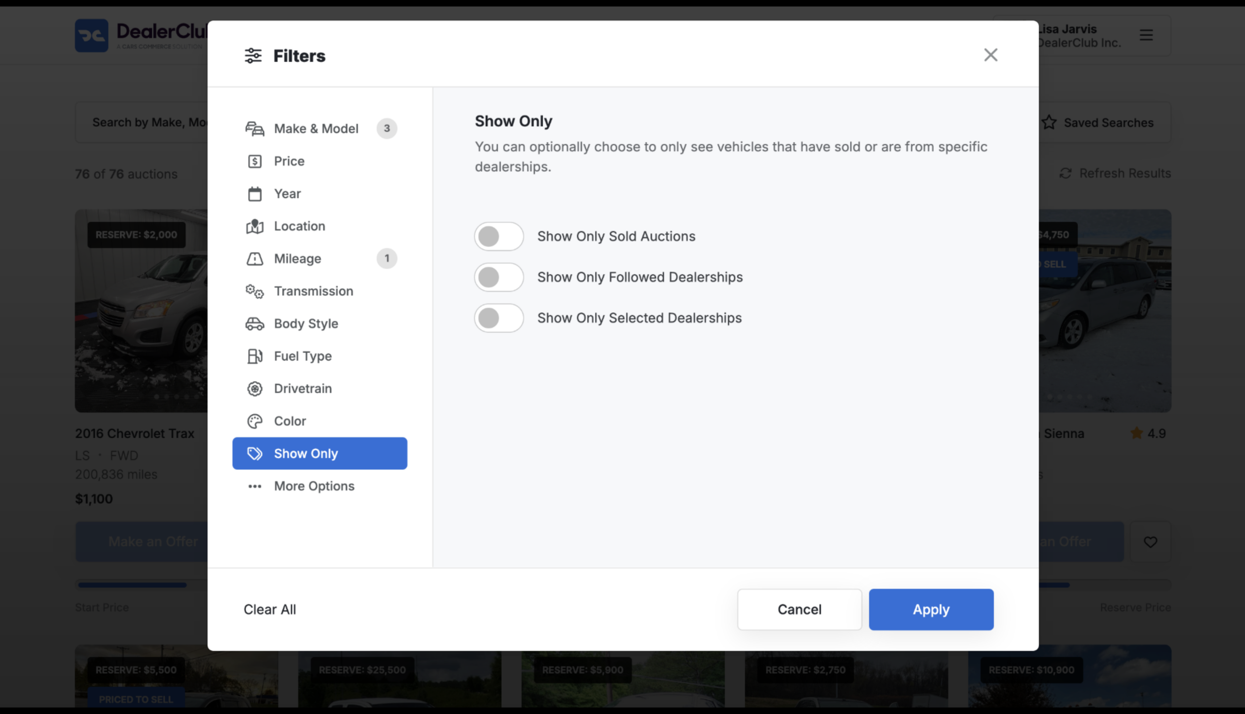 dealerClub Additional filters