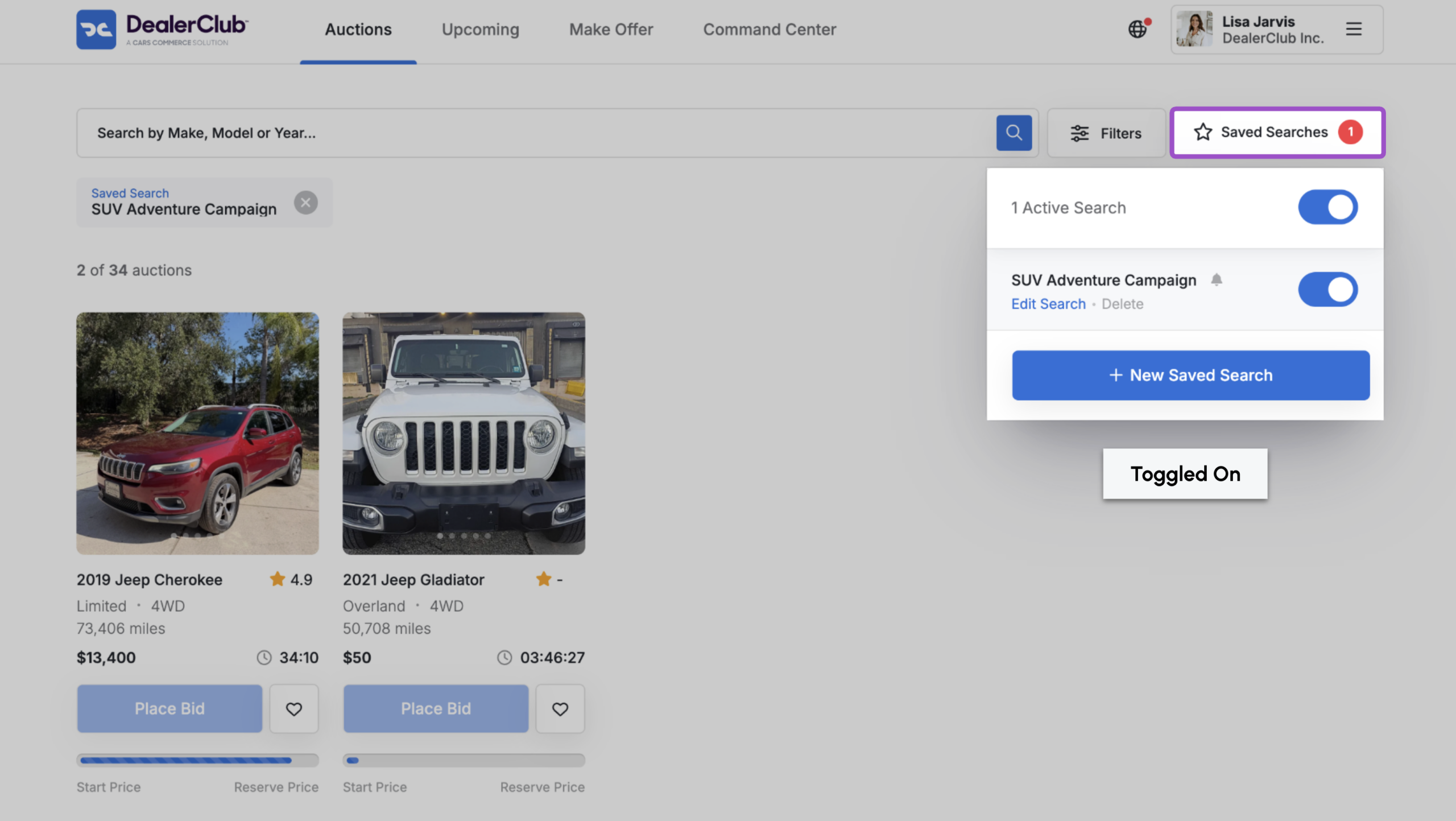 dealerClub your saved searches