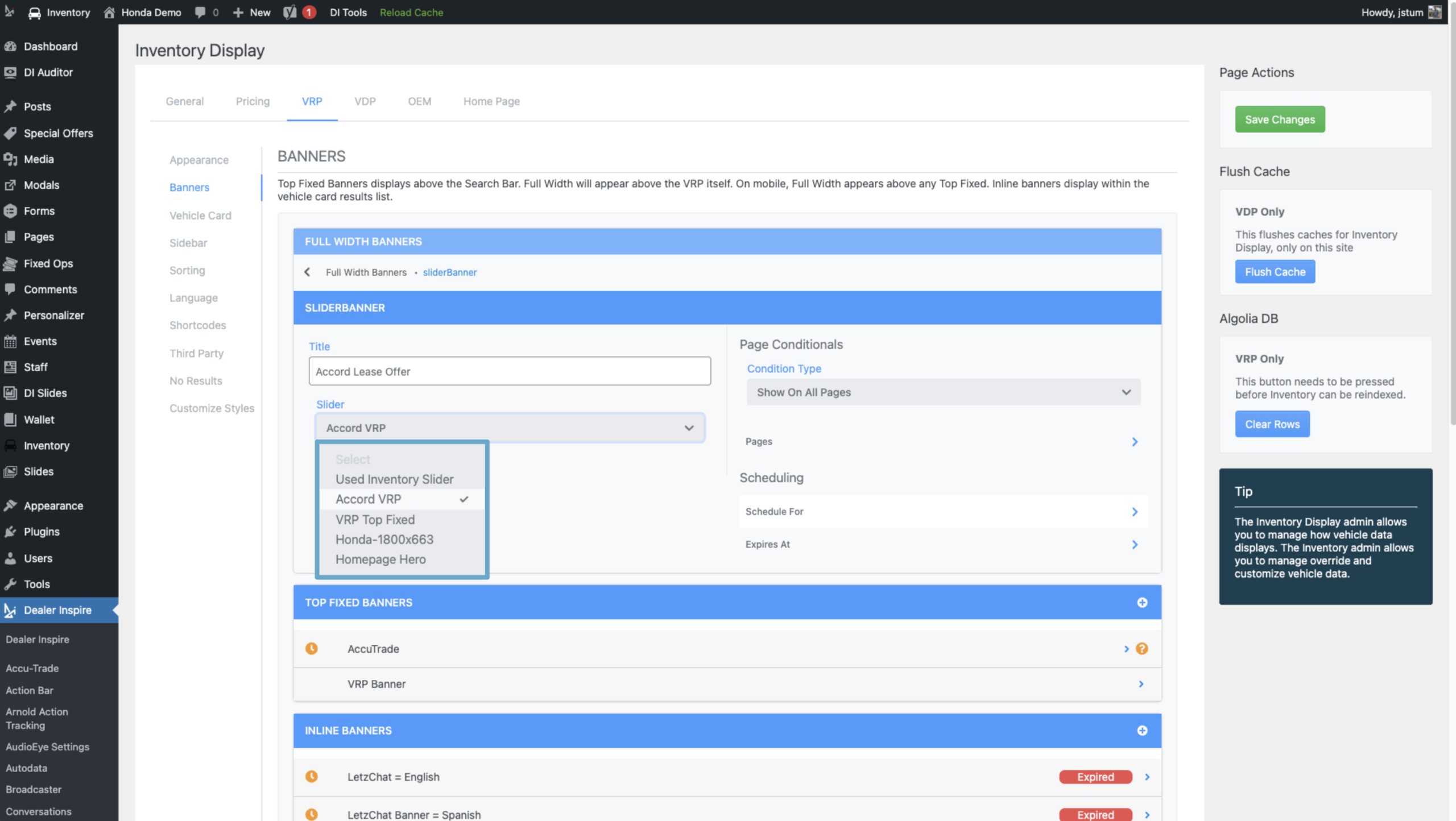 VRP banner Configure your slider settings