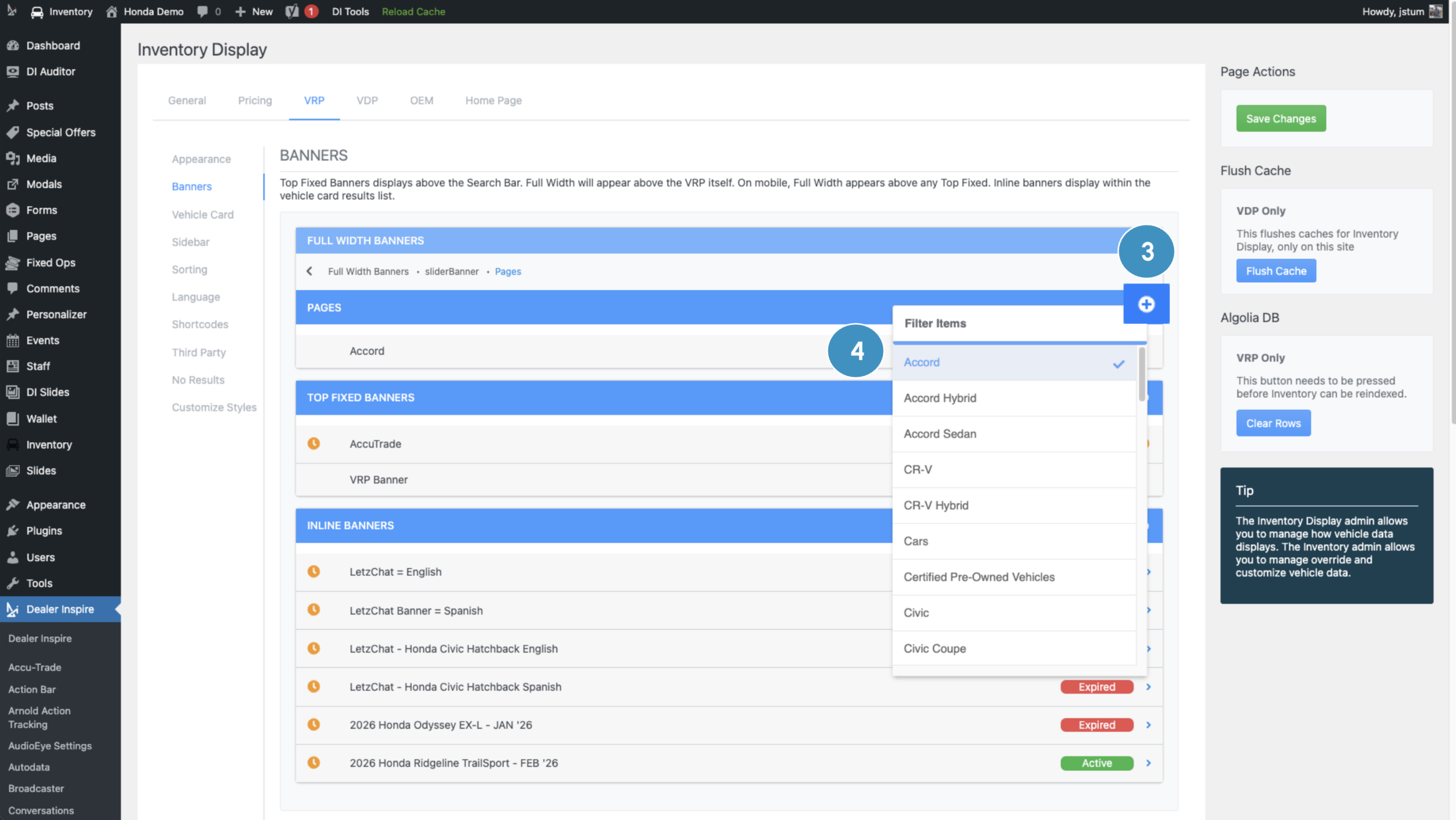 VRP banner Select the pages you want the banner to appear on