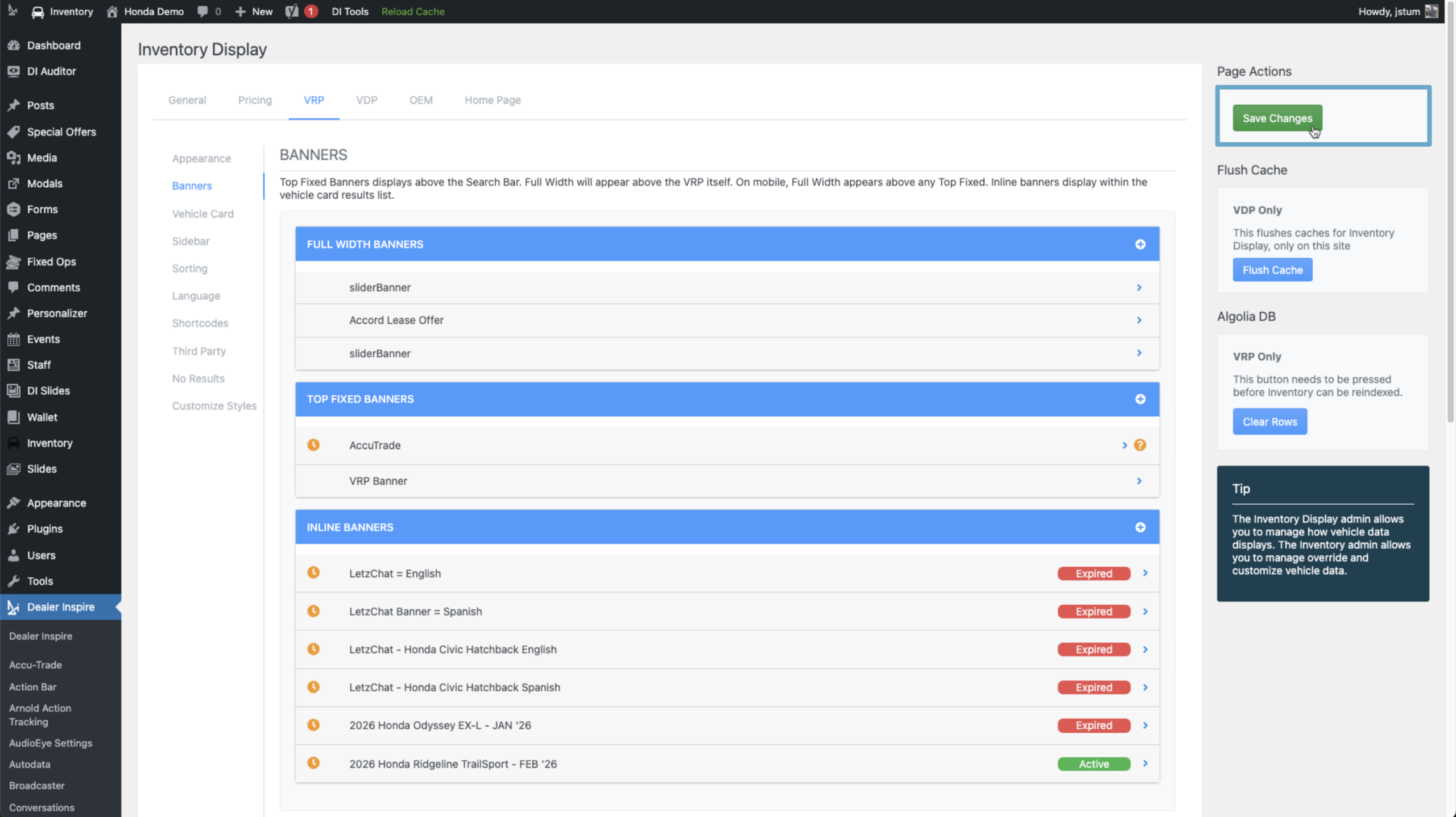 VRP banners save and preview