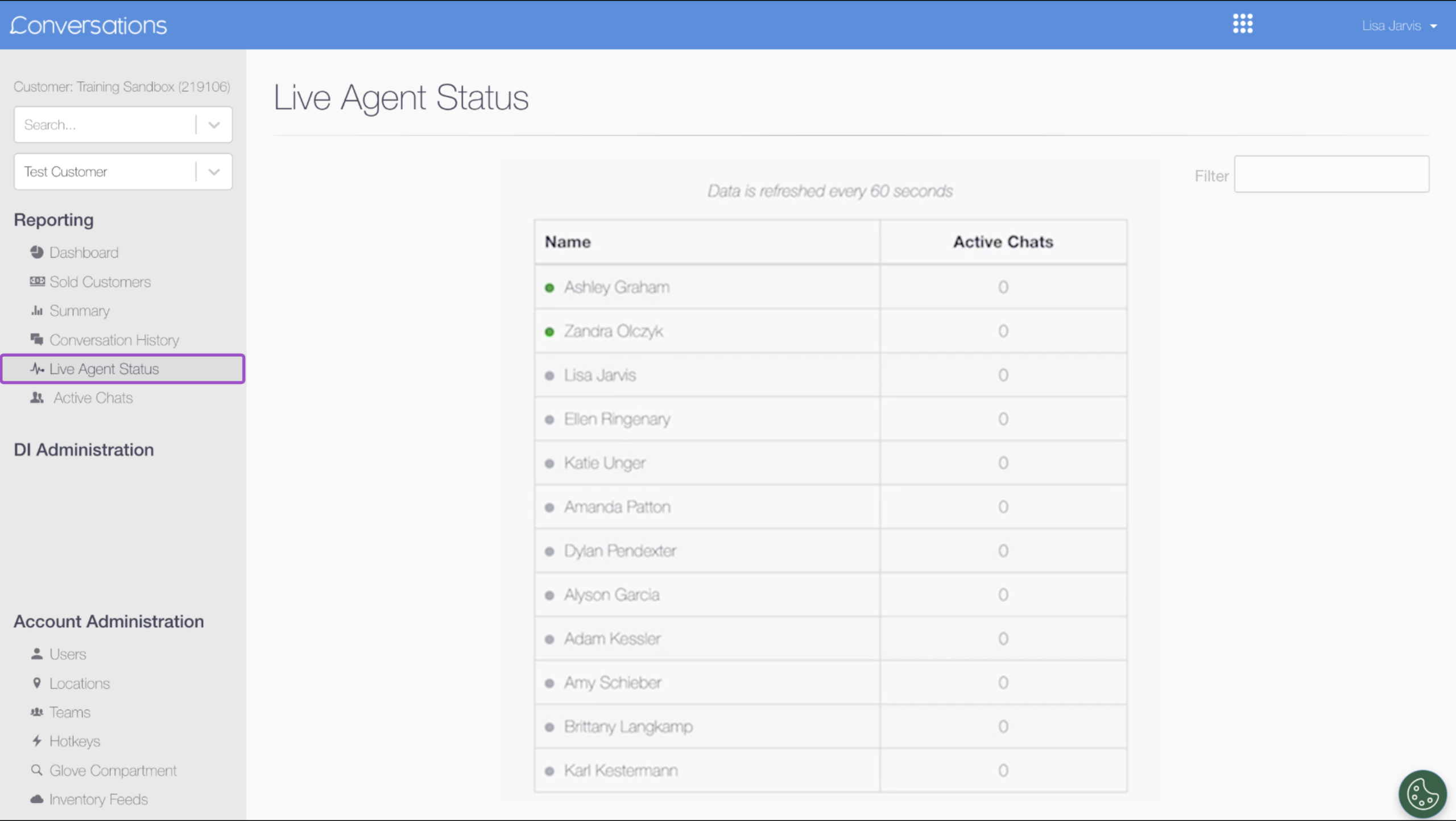 conversation Live agent status