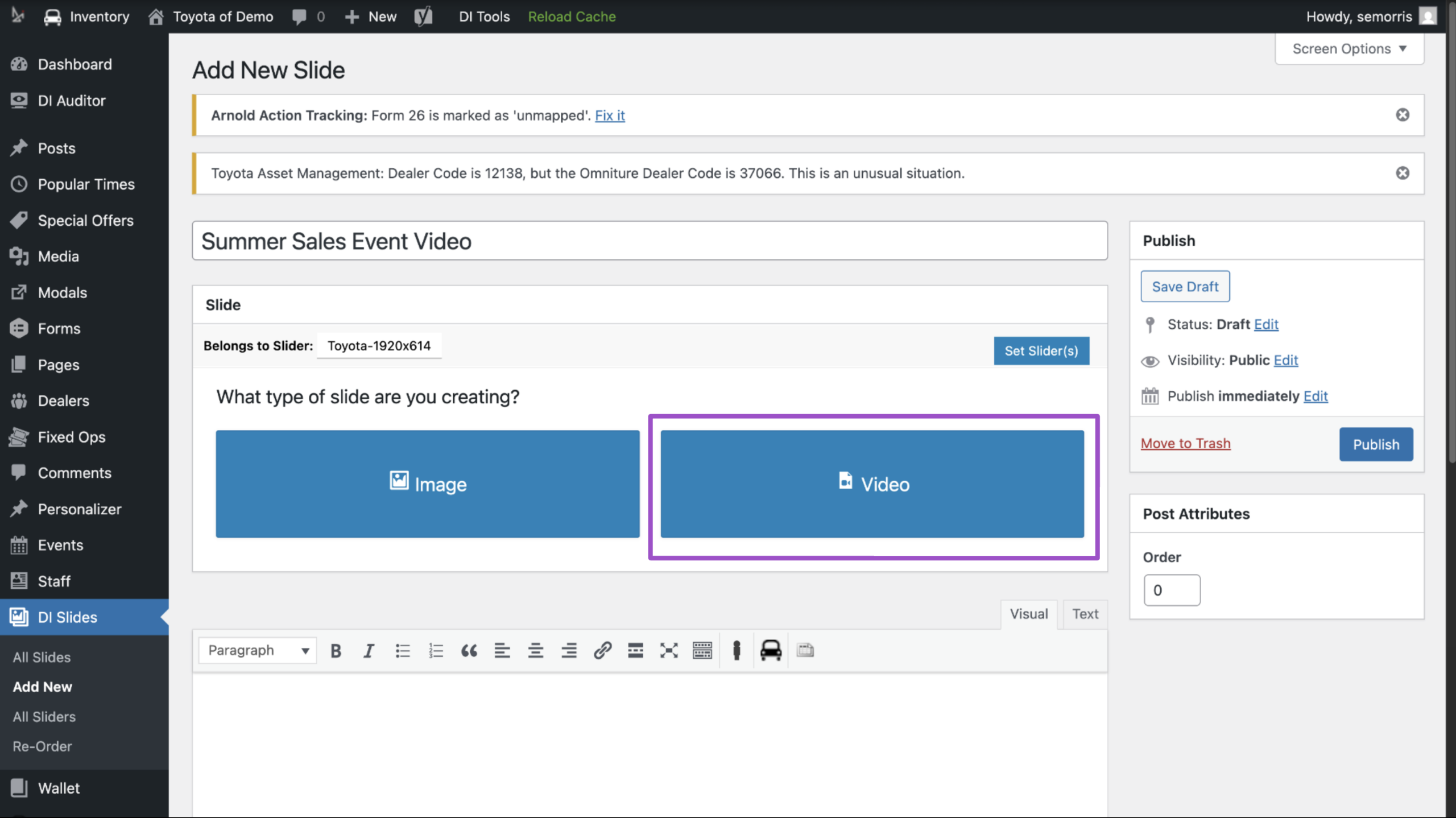 DI slides Select Video as your slide type.