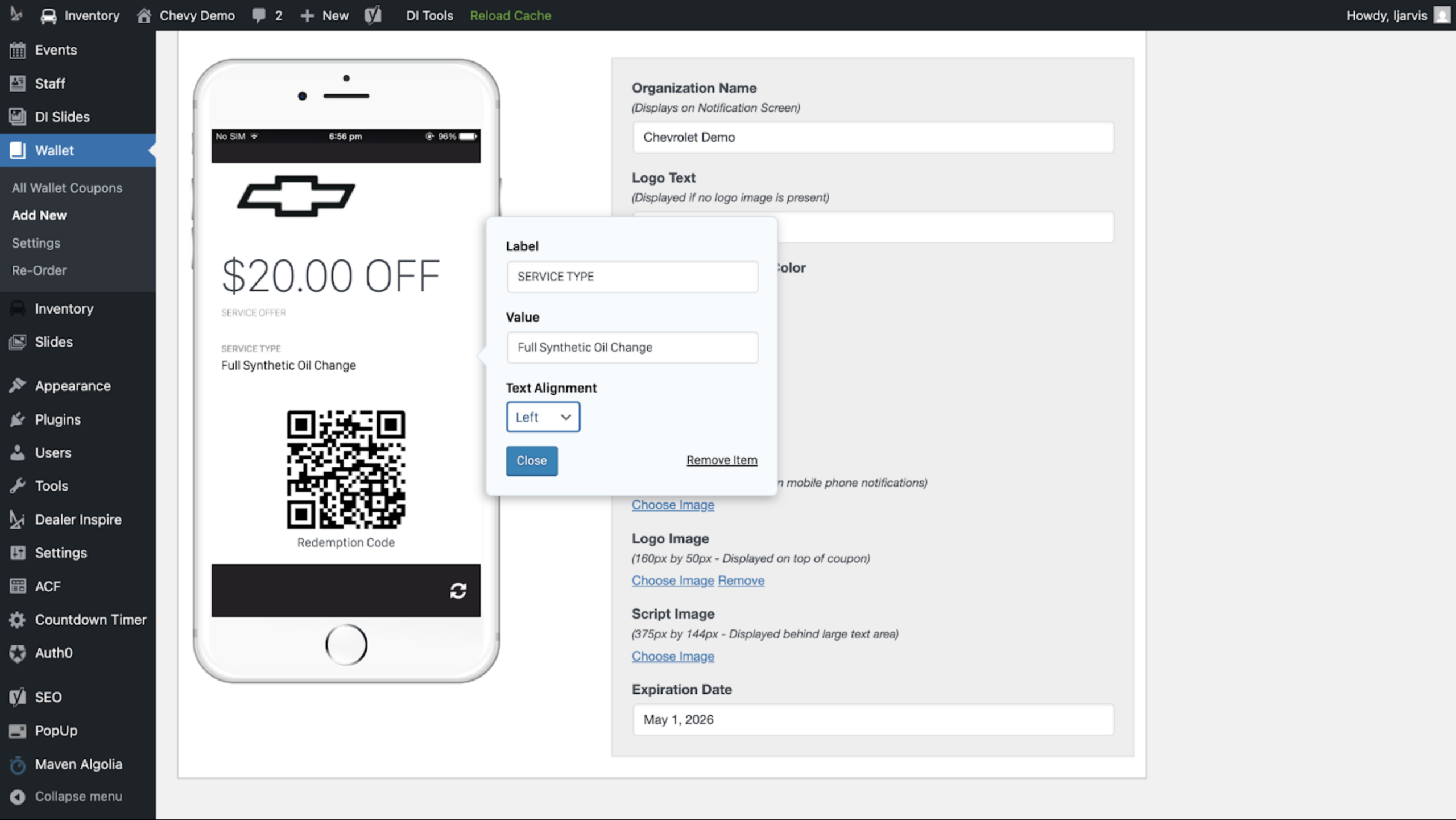 Edit the fields in the wallet pass coupon