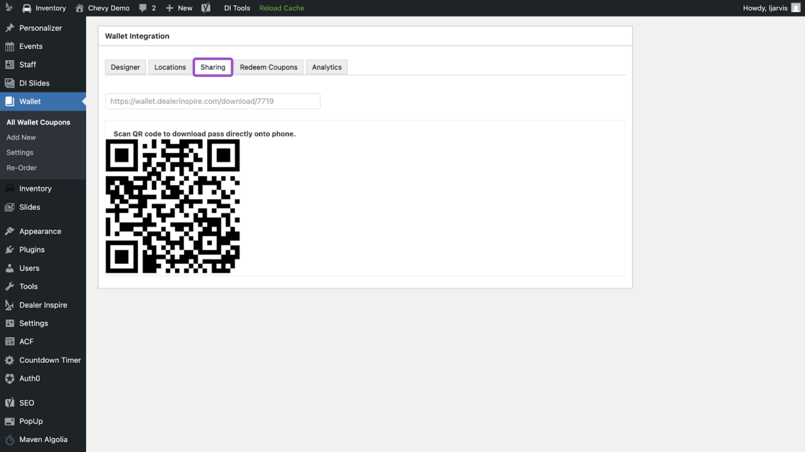 Share the wallet pass with link or qr code