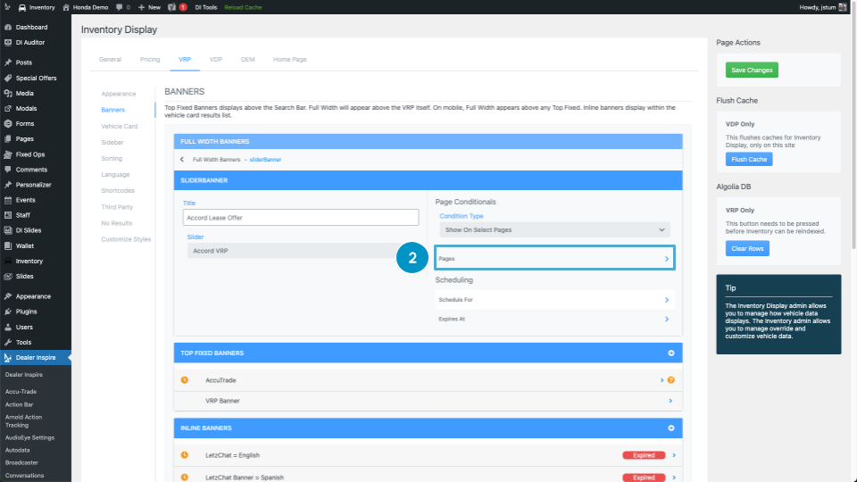 VRP banner click the Pages tab