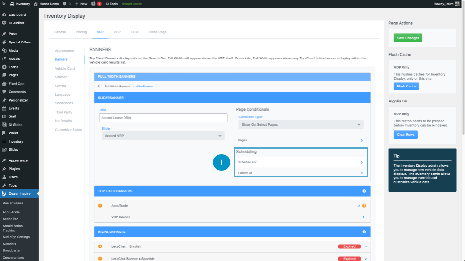 VRP banners Schedule publish and expiry