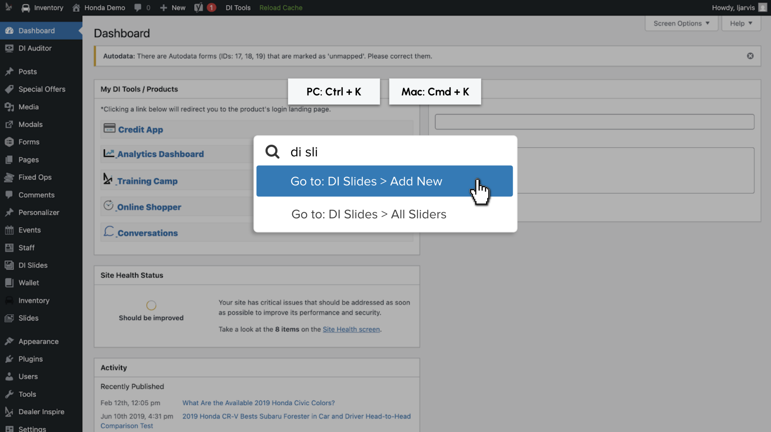 Wordpress shortkey