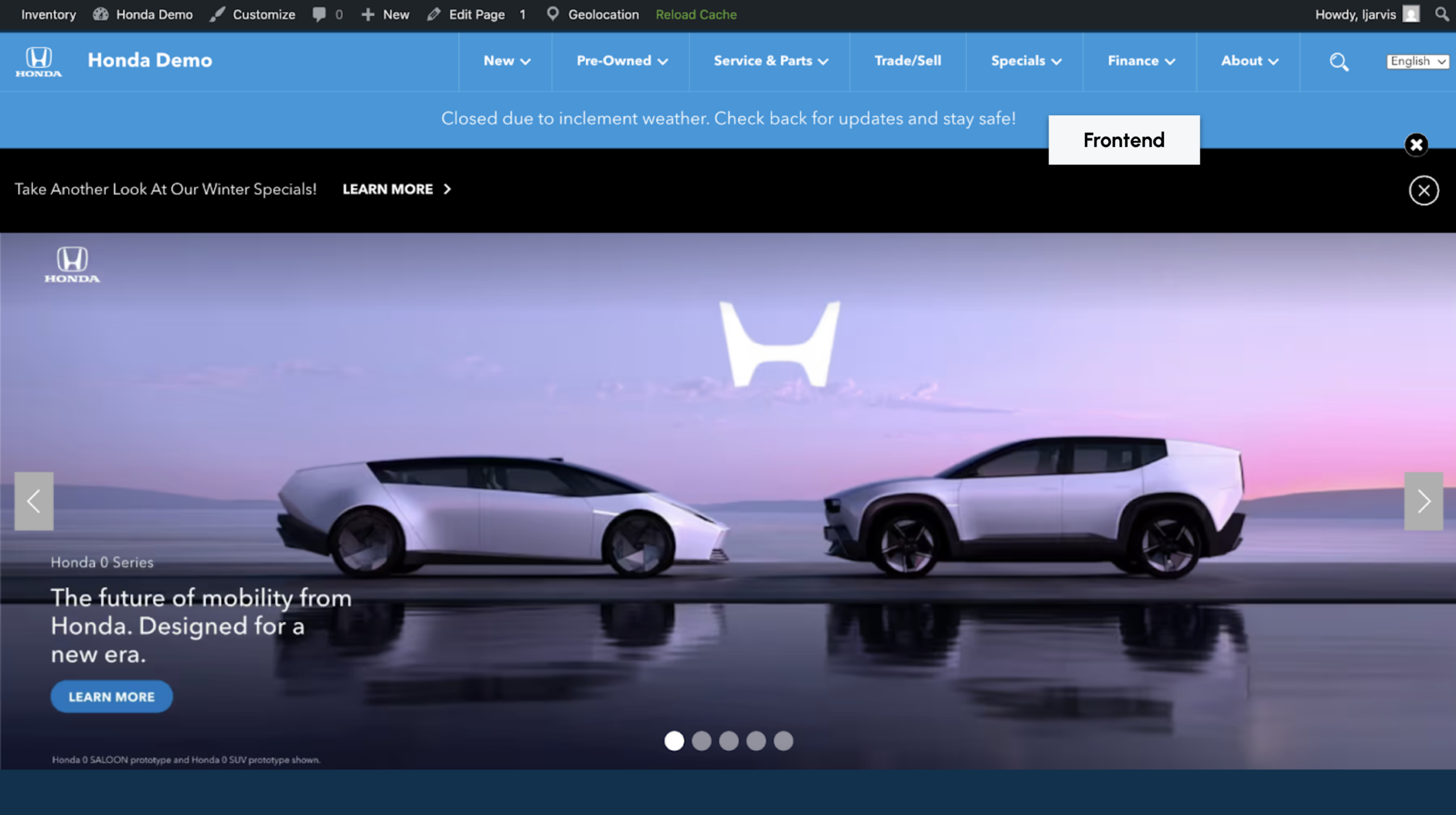 Frontend view of site notice