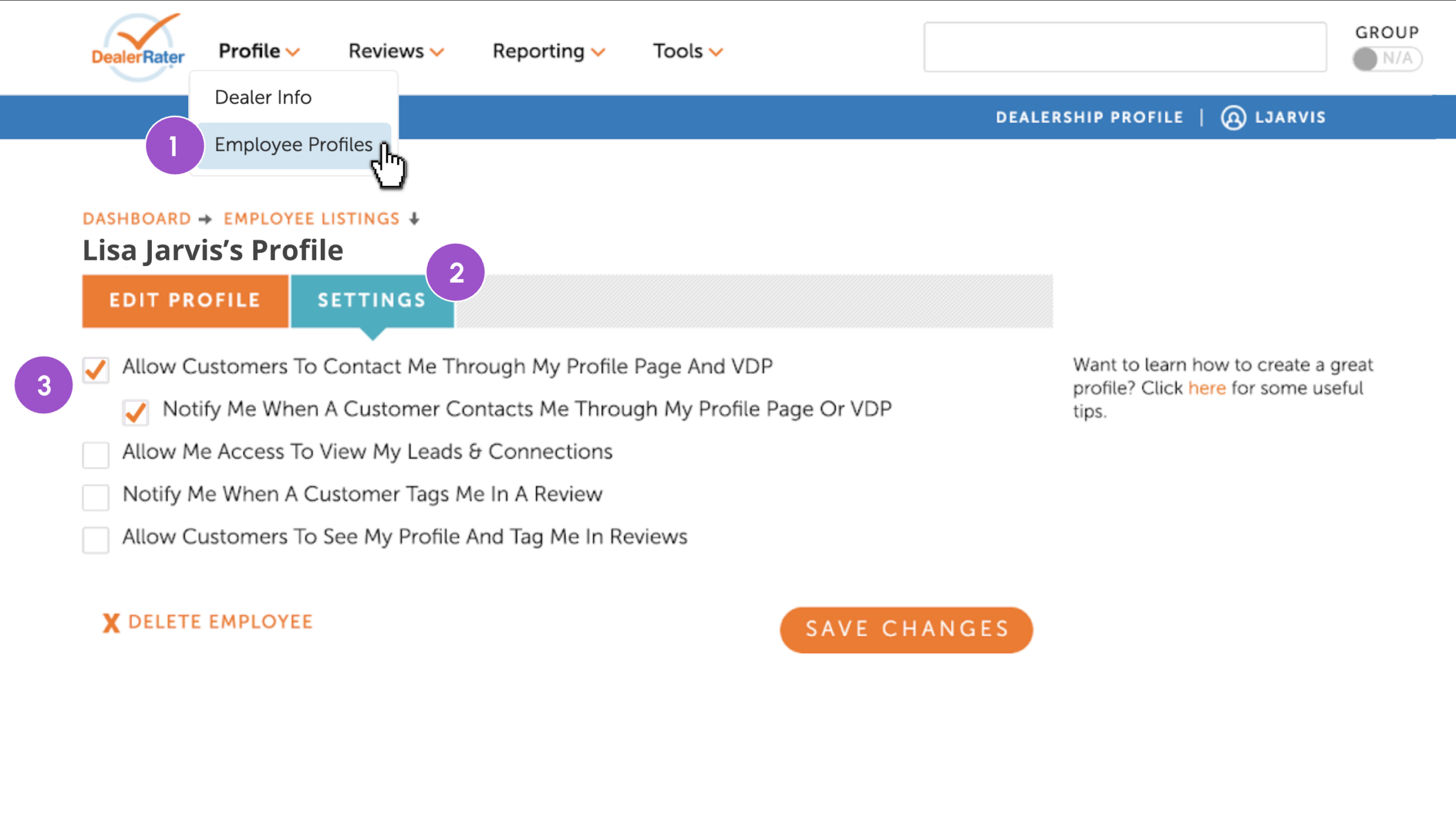 Settings for Salesperson profiles to appear on VDPs