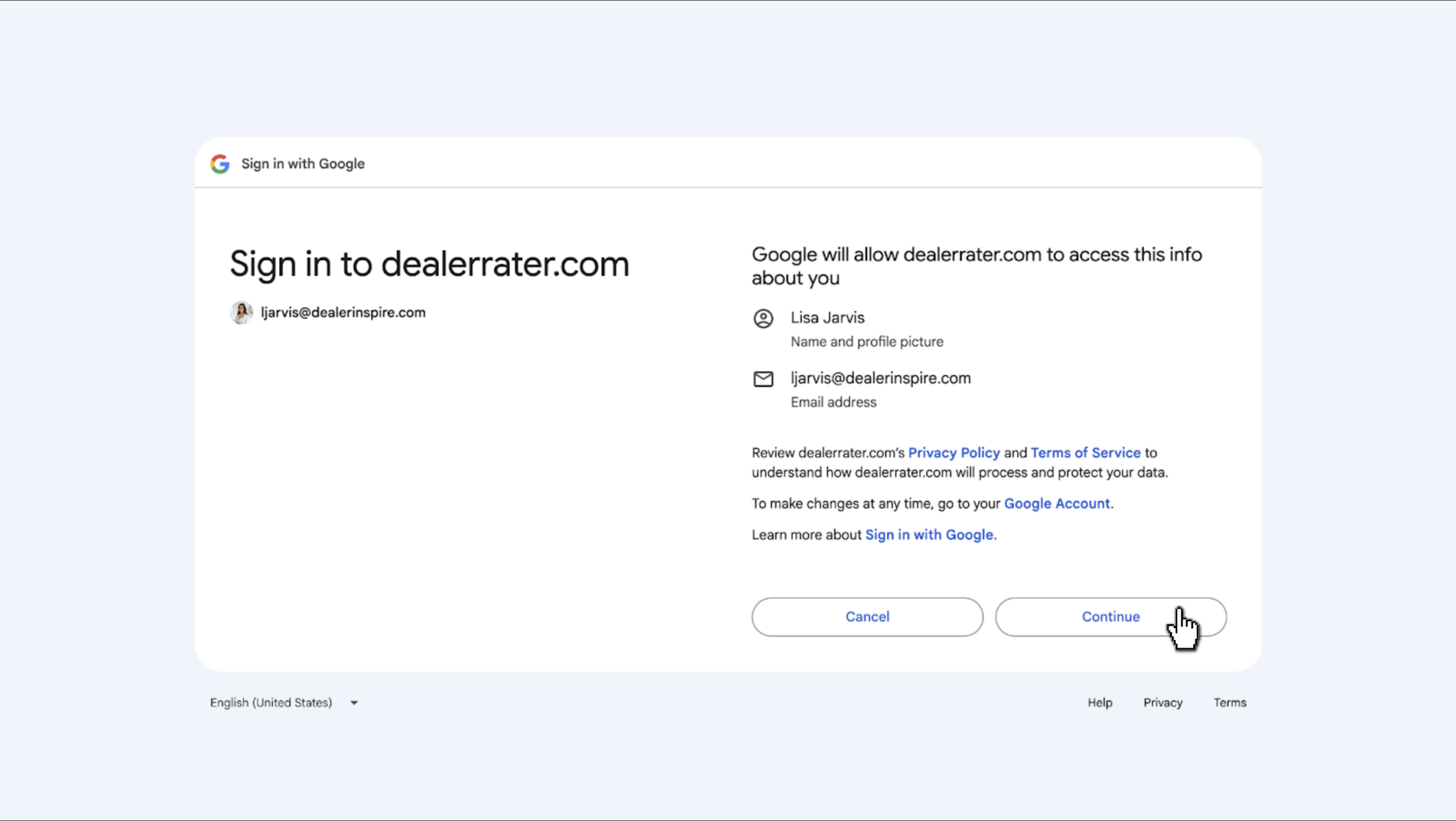 Authenticate google account