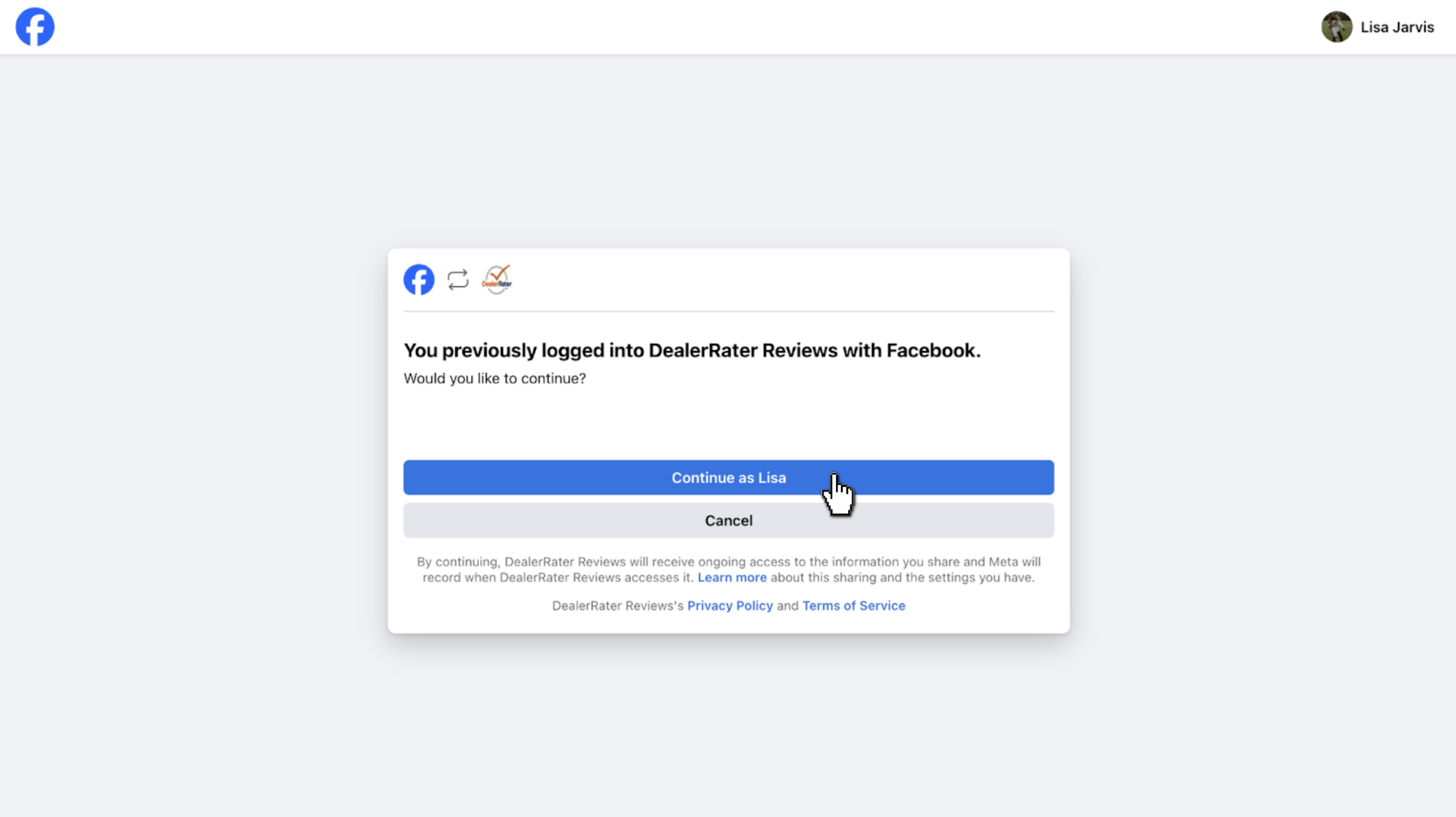Confirm Facebook connection
