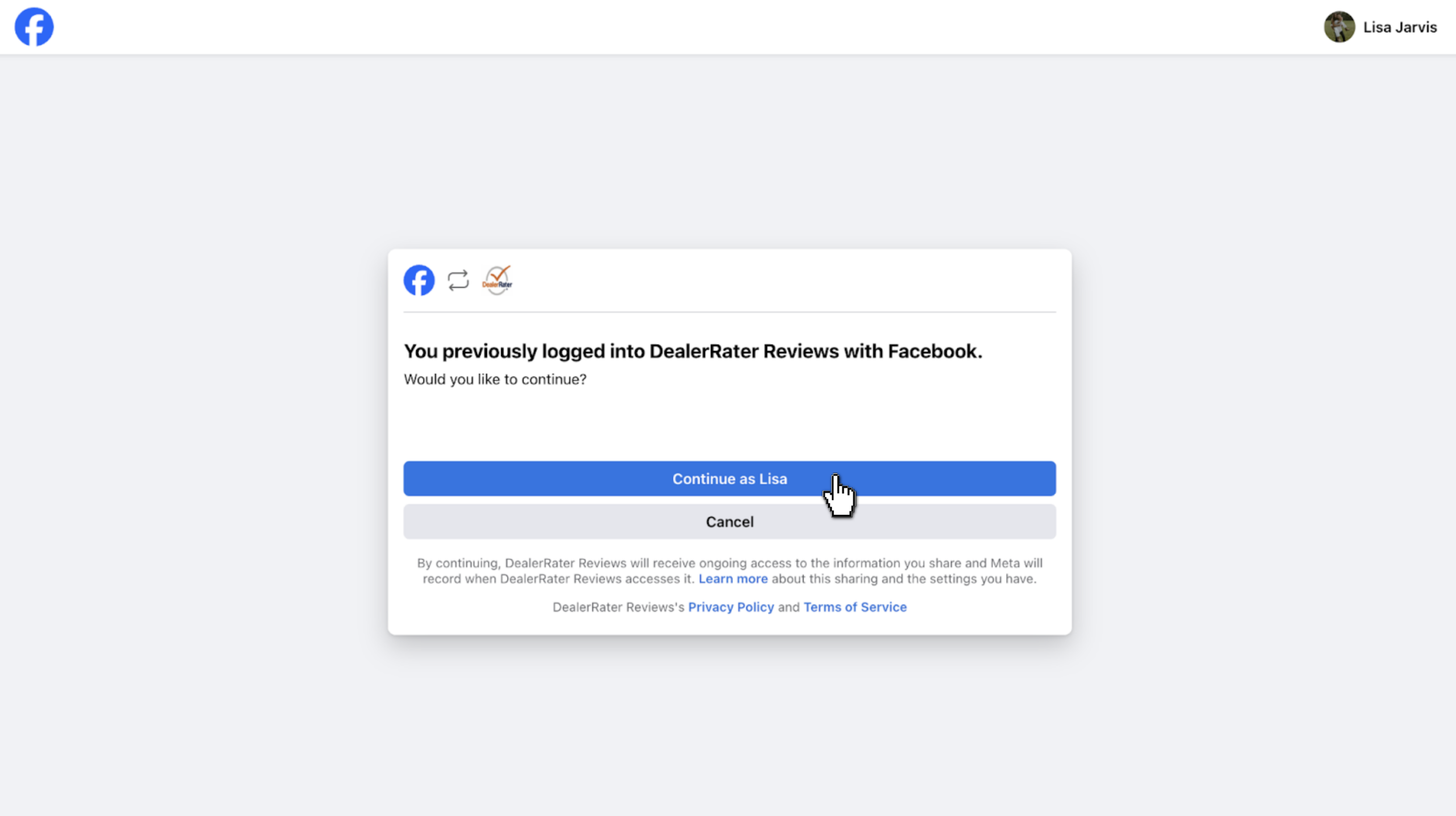 Continue to Facebook