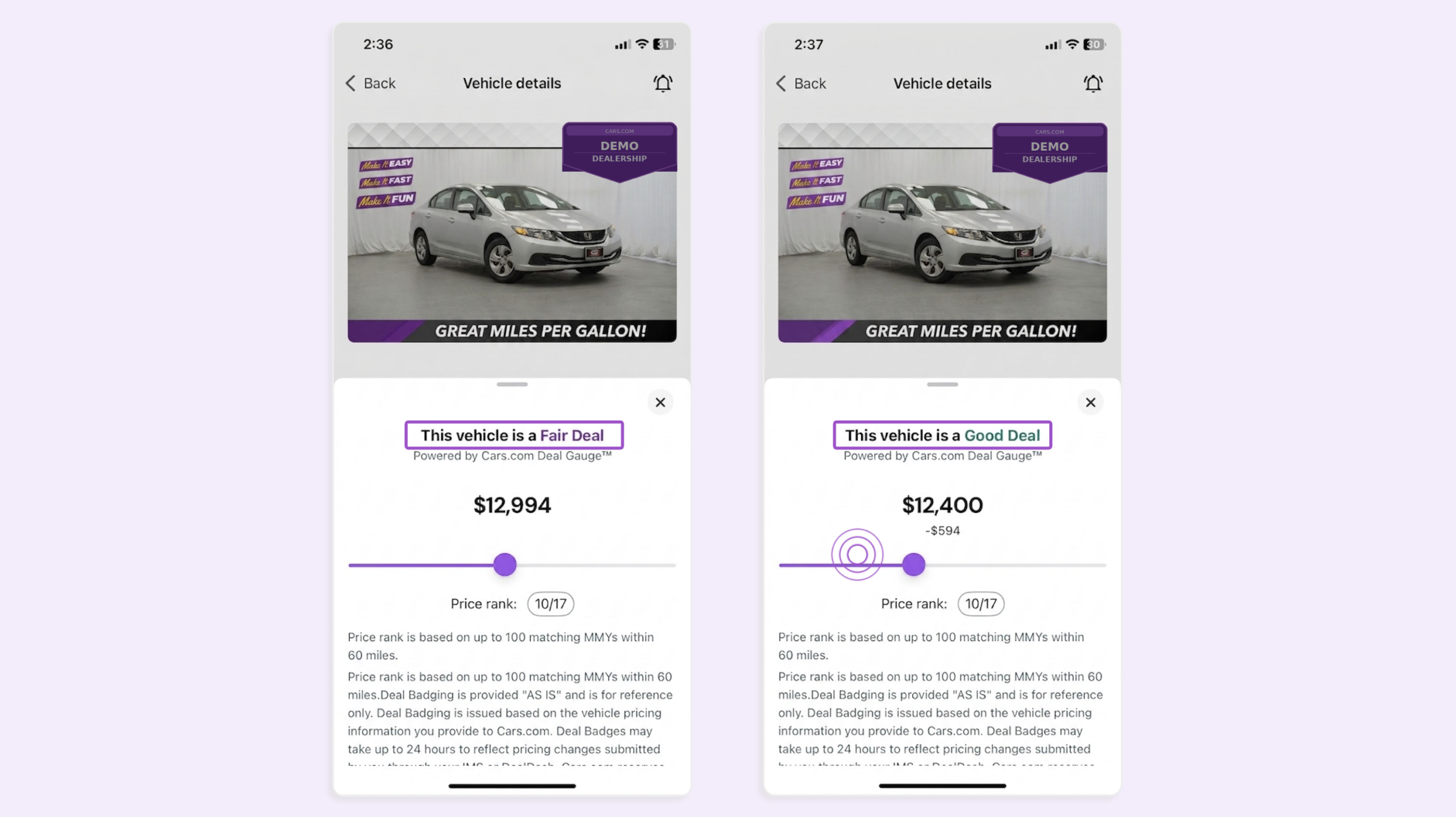 pricing slider