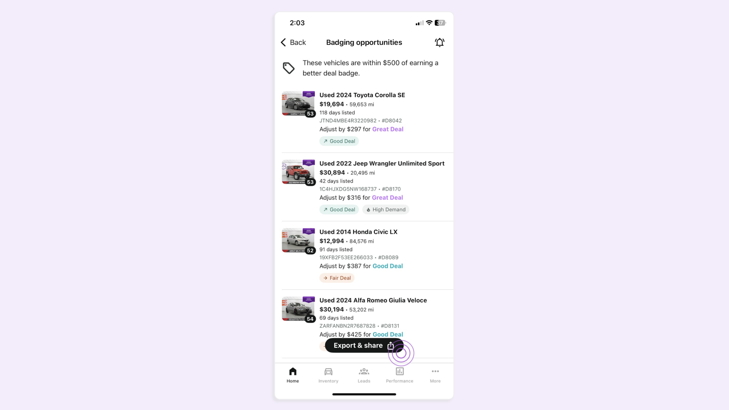 export and share inventory list