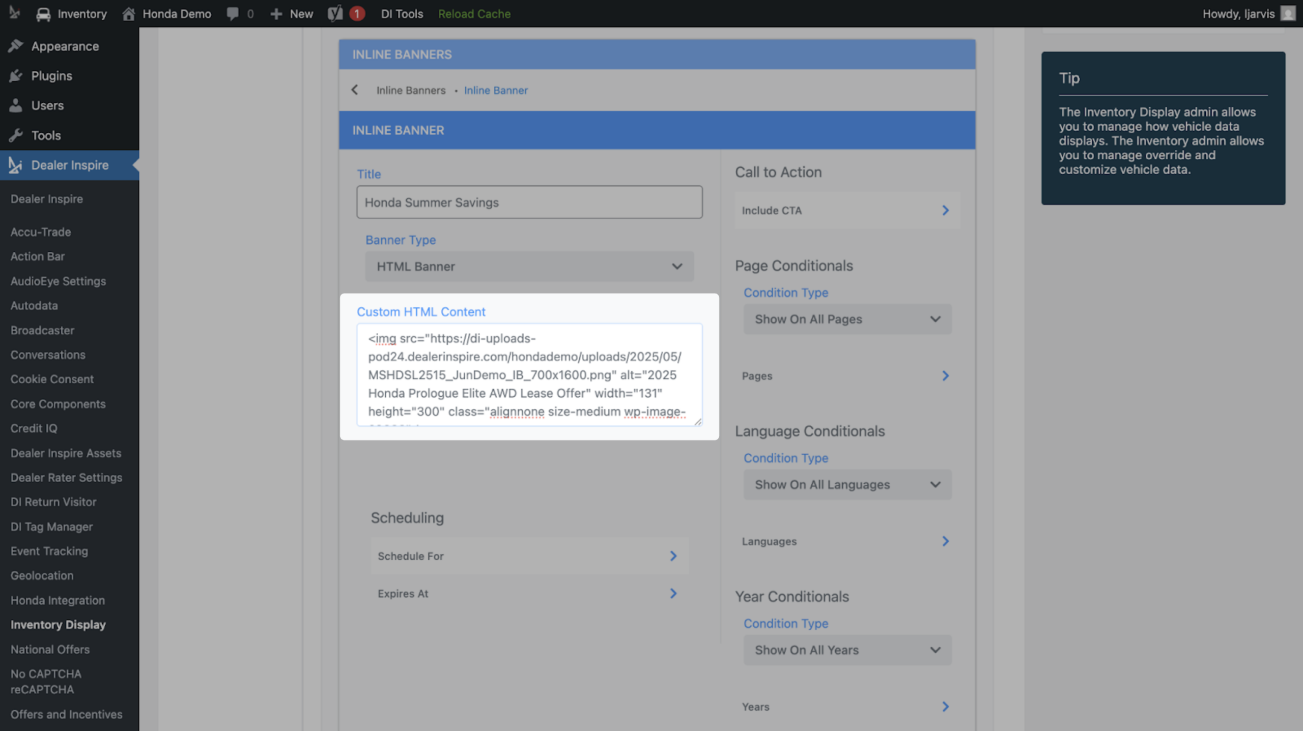 add html to banner setup