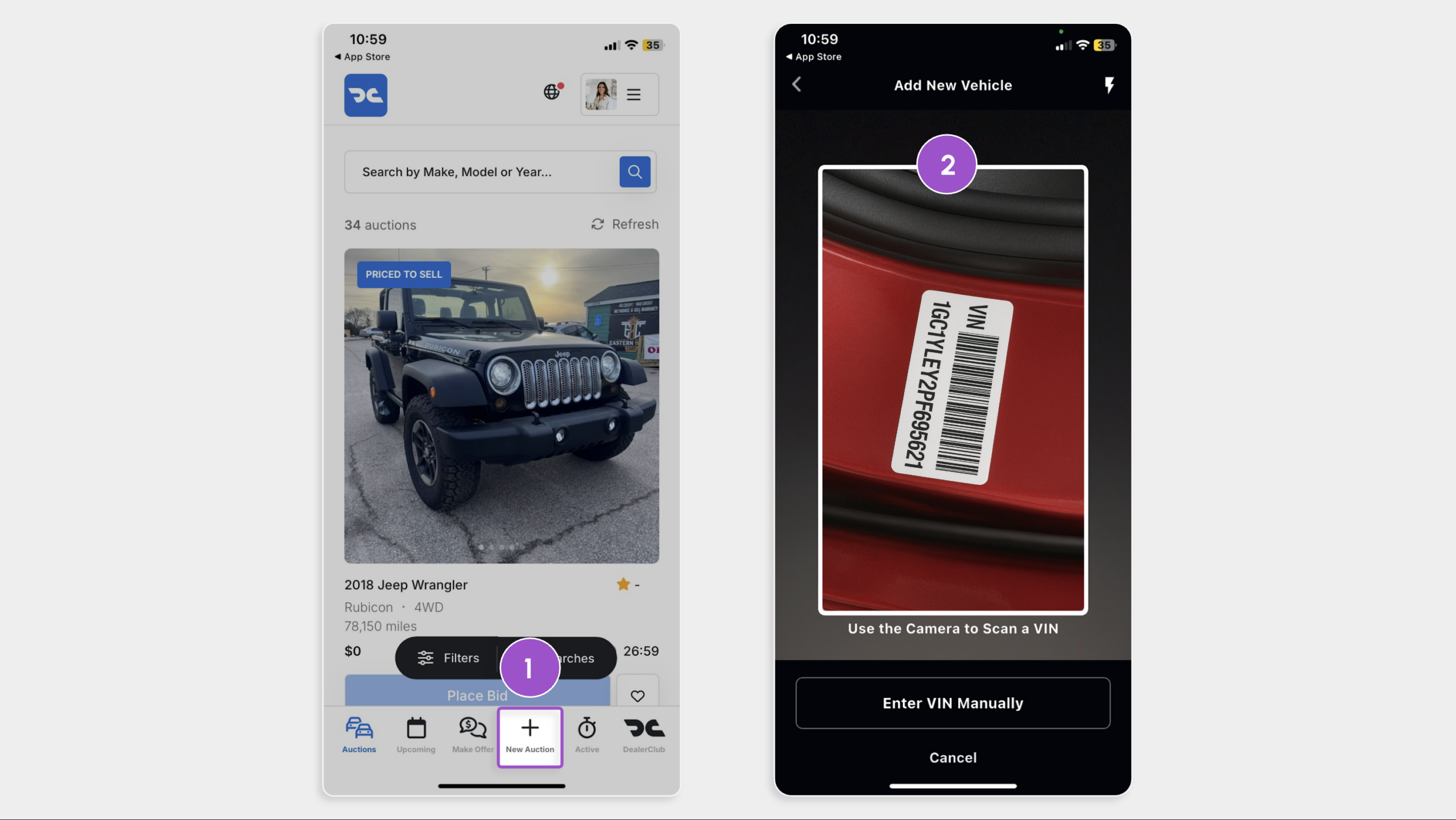 Scan VIN on DealerClub app