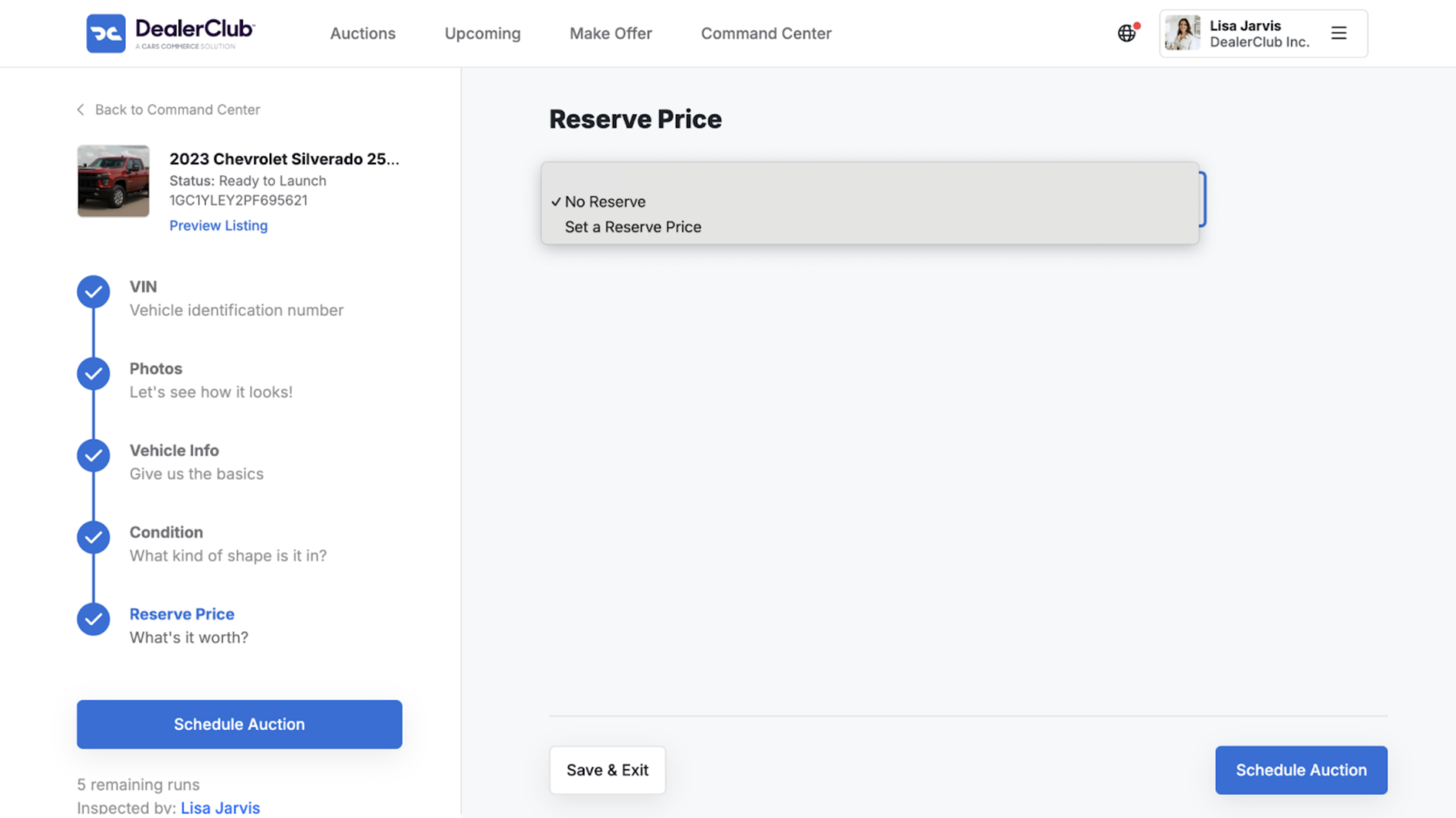 Set reserve price