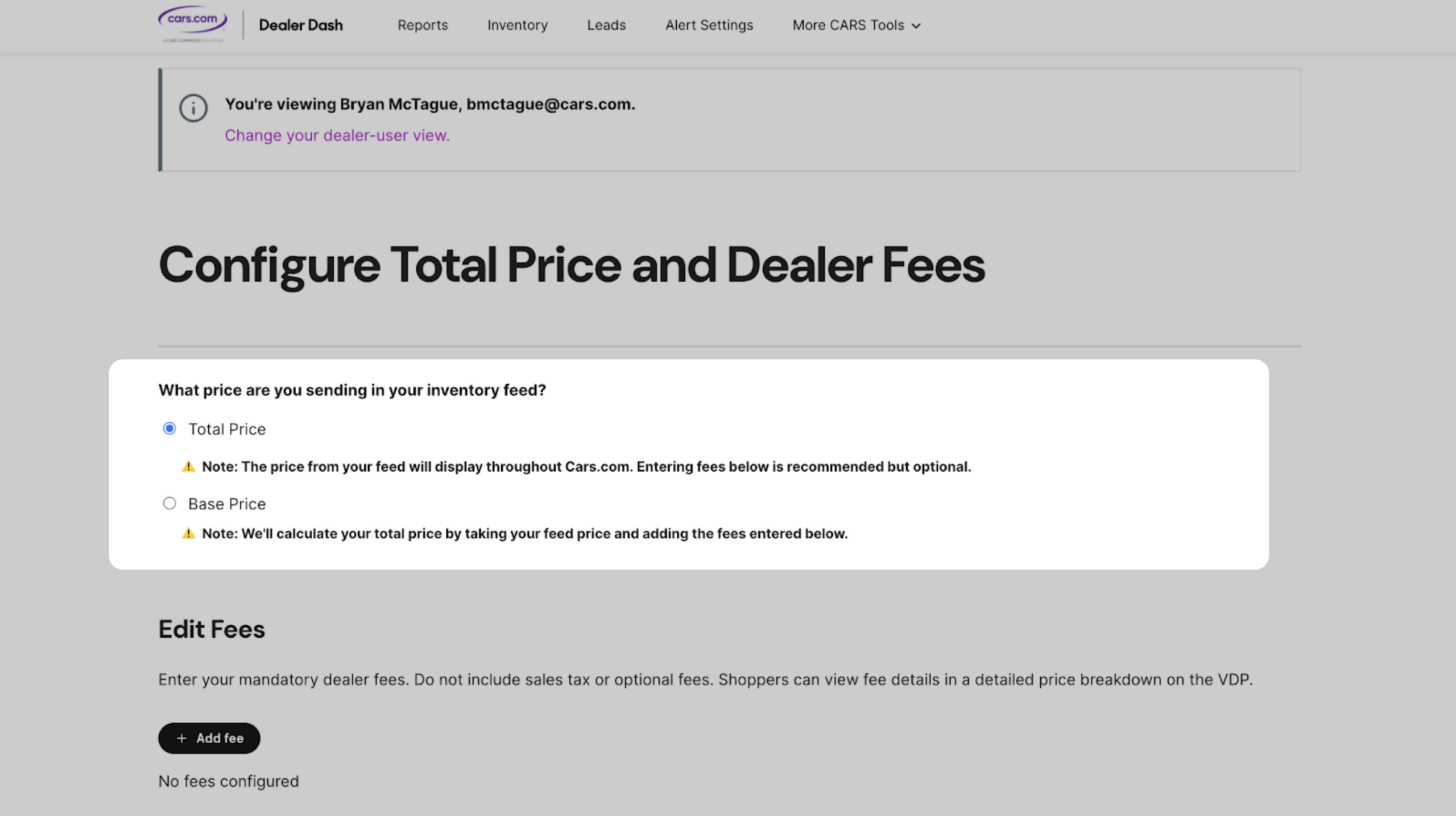 configure fees