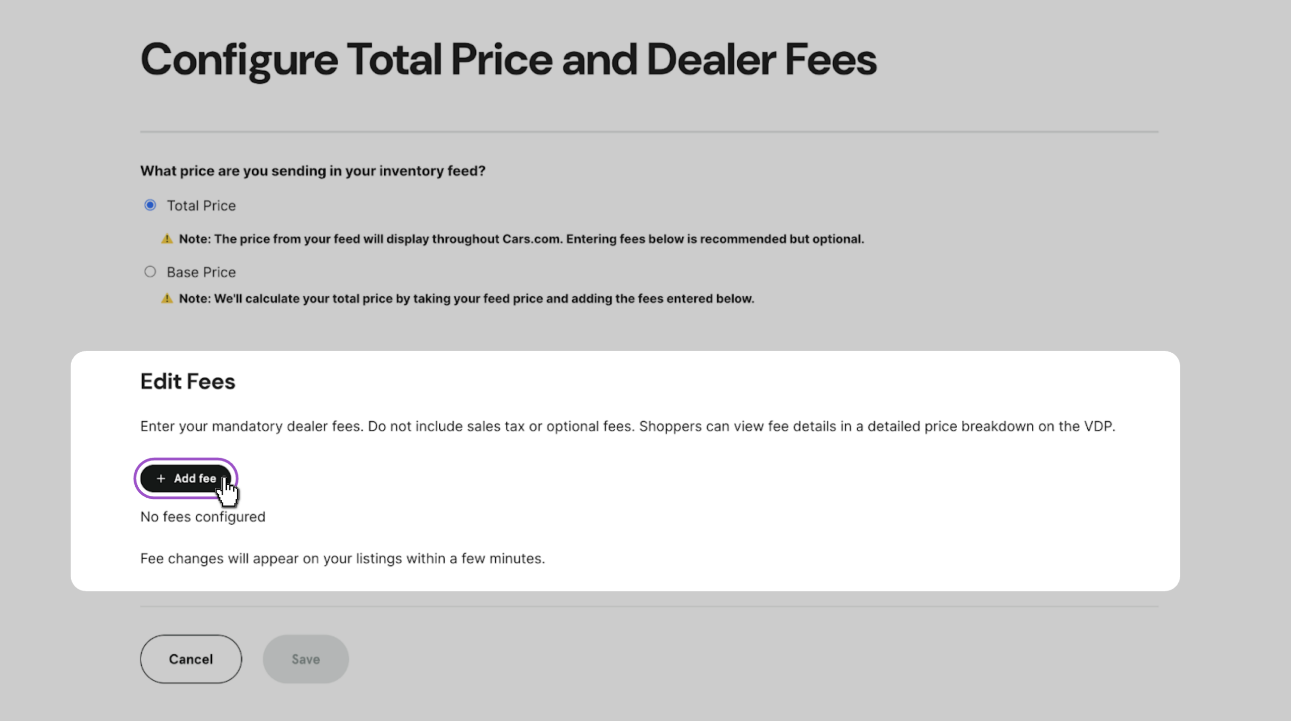 click add fees